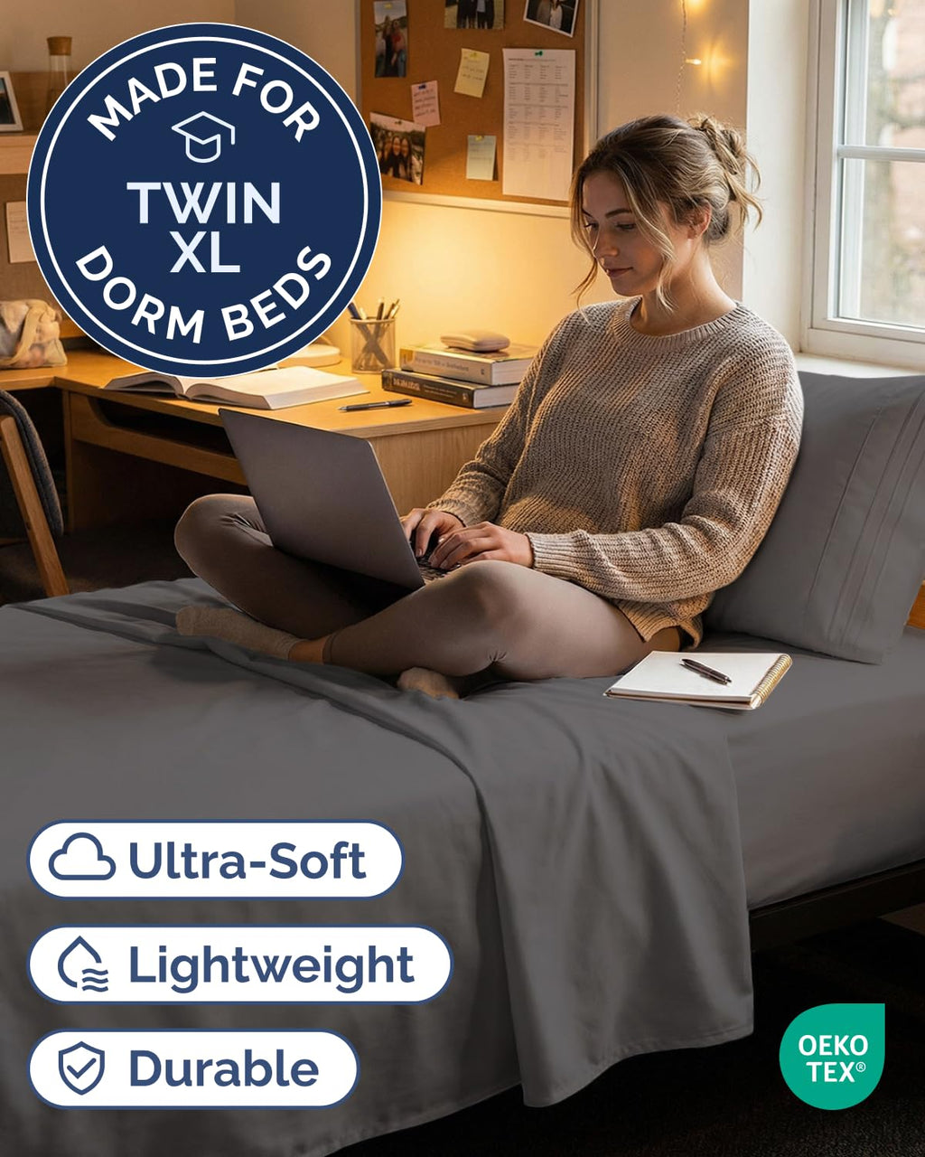 Twin XL Size 3 Piece Sheet Set - Comfy Breathable & Cooling Sheets - Hotel Luxury Bed Sheets for Women & Men - Deep Pockets, Easy-Fit, Soft and Wrinkle Free Sheets - Dark Grey Oeko-Tex Bed Sheet Set