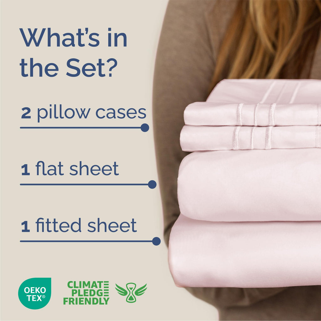 Queen Size 4 Piece Sheet Set - Comfy Breathable & Cooling Sheets - Hotel Luxury Bed Sheets for Women & Men - Deep Pockets, Easy-Fit, Soft & Wrinkle Free Sheets - Lavender Pink Oeko-Tex Bed Sheet Set