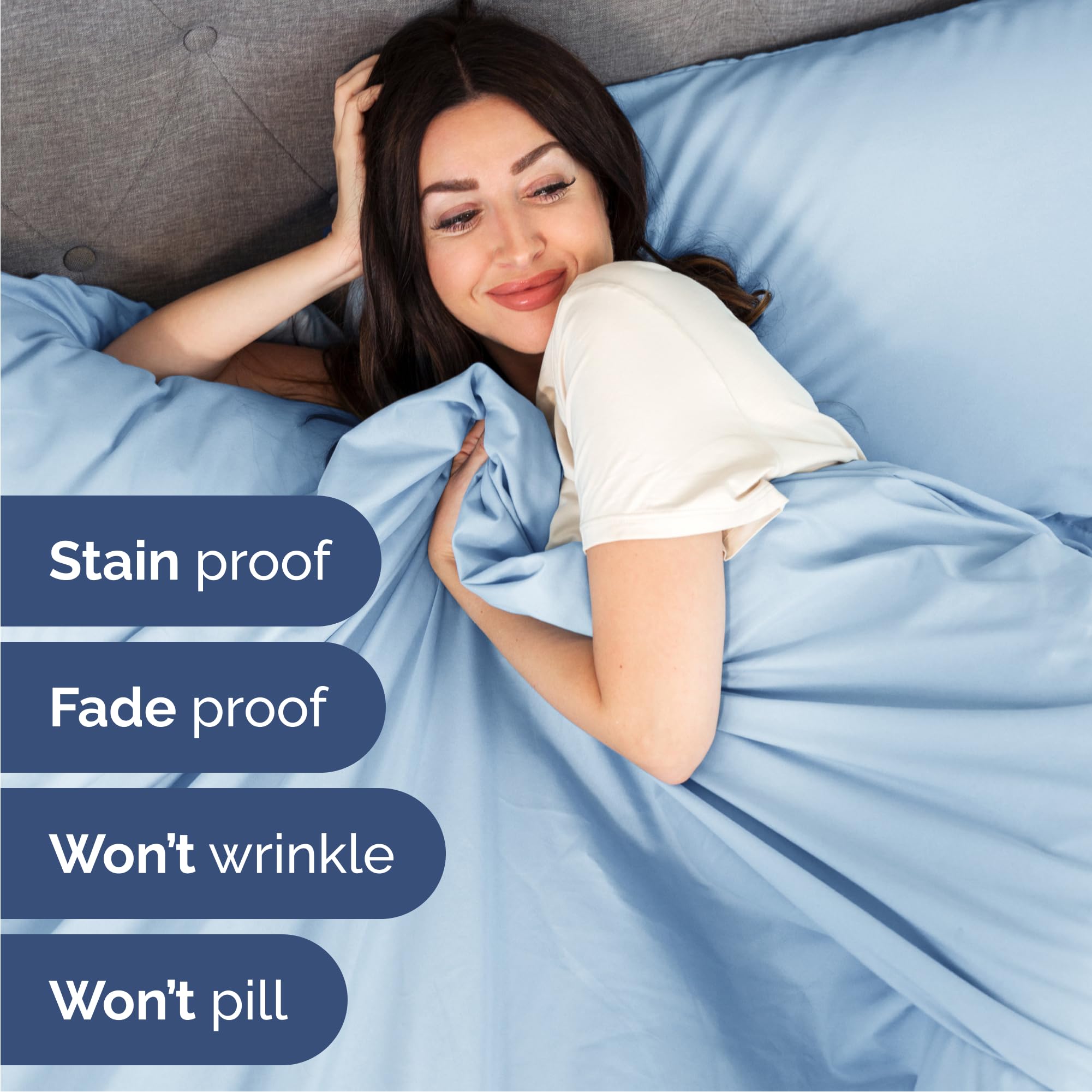 Queen Size 4 Piece Sheet Set - Comfy Breathable & Cooling Sheets - Hotel Luxury Bed Sheets for Women & Men - Deep Pockets, Easy-Fit, Soft and Wrinkle Free Sheets - Light Blue Oeko-Tex Bed Sheet Set