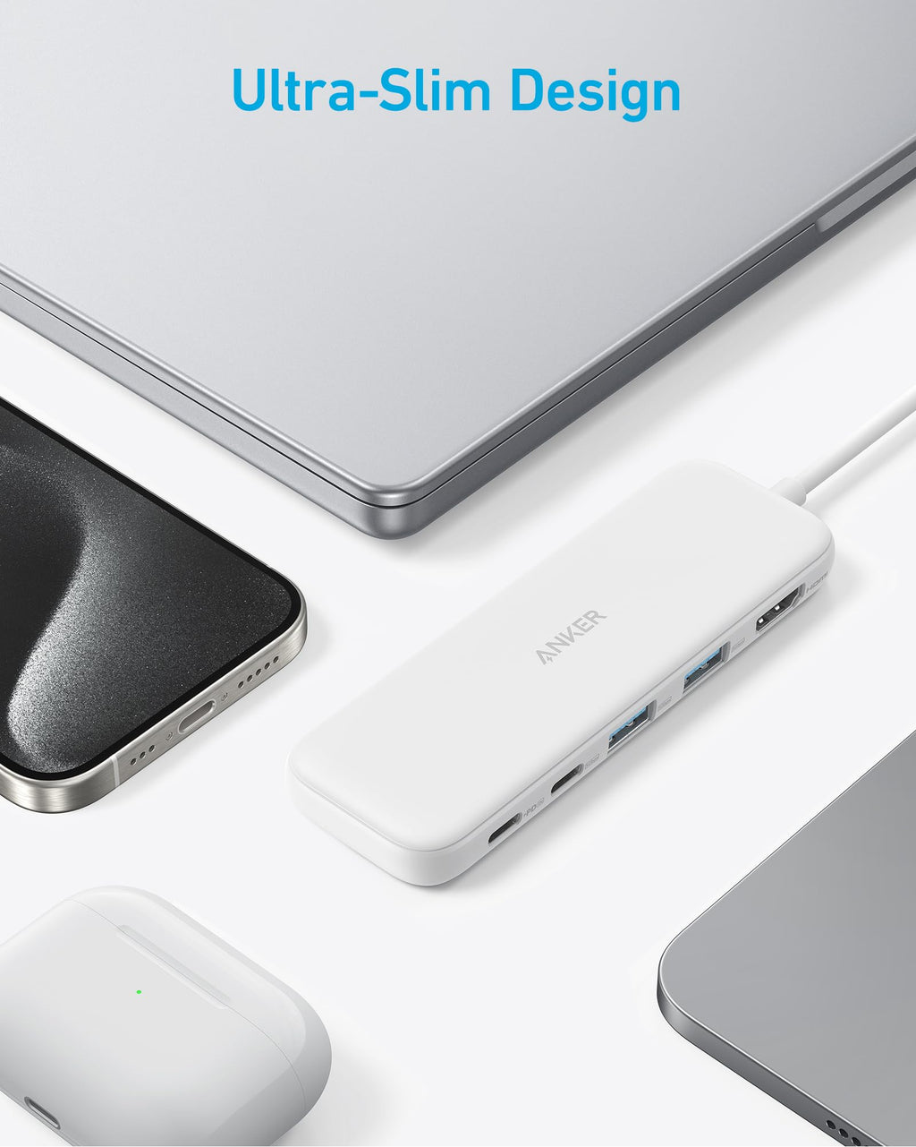 Anker USB C Hub, 5-in-1 USBC to HDMI Splitter with 4K Display, 1 x Powered USB-C 5Gbps & 2×Powered USB-A 3.0 5Gbps Data Ports for MacBook Pro, MacBook Air, Dell and More (White)