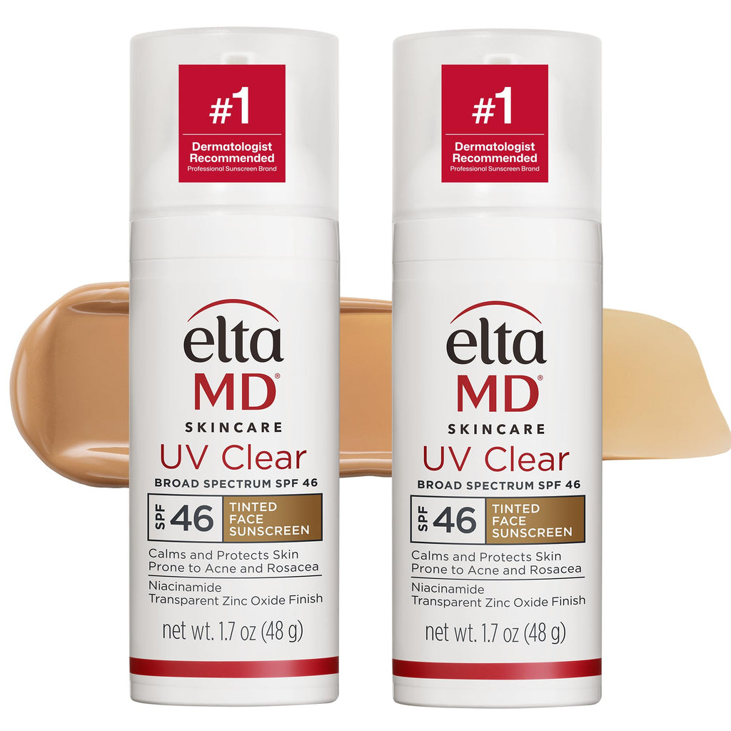 EltaMD UV Clear Tinted Sunscreen for Face, SPF 46 with Zinc Oxide, Oil-Free, Dermatologist Recommended, For Acne-Prone Sensitive Skin, 1.7 oz (Pack of 2)