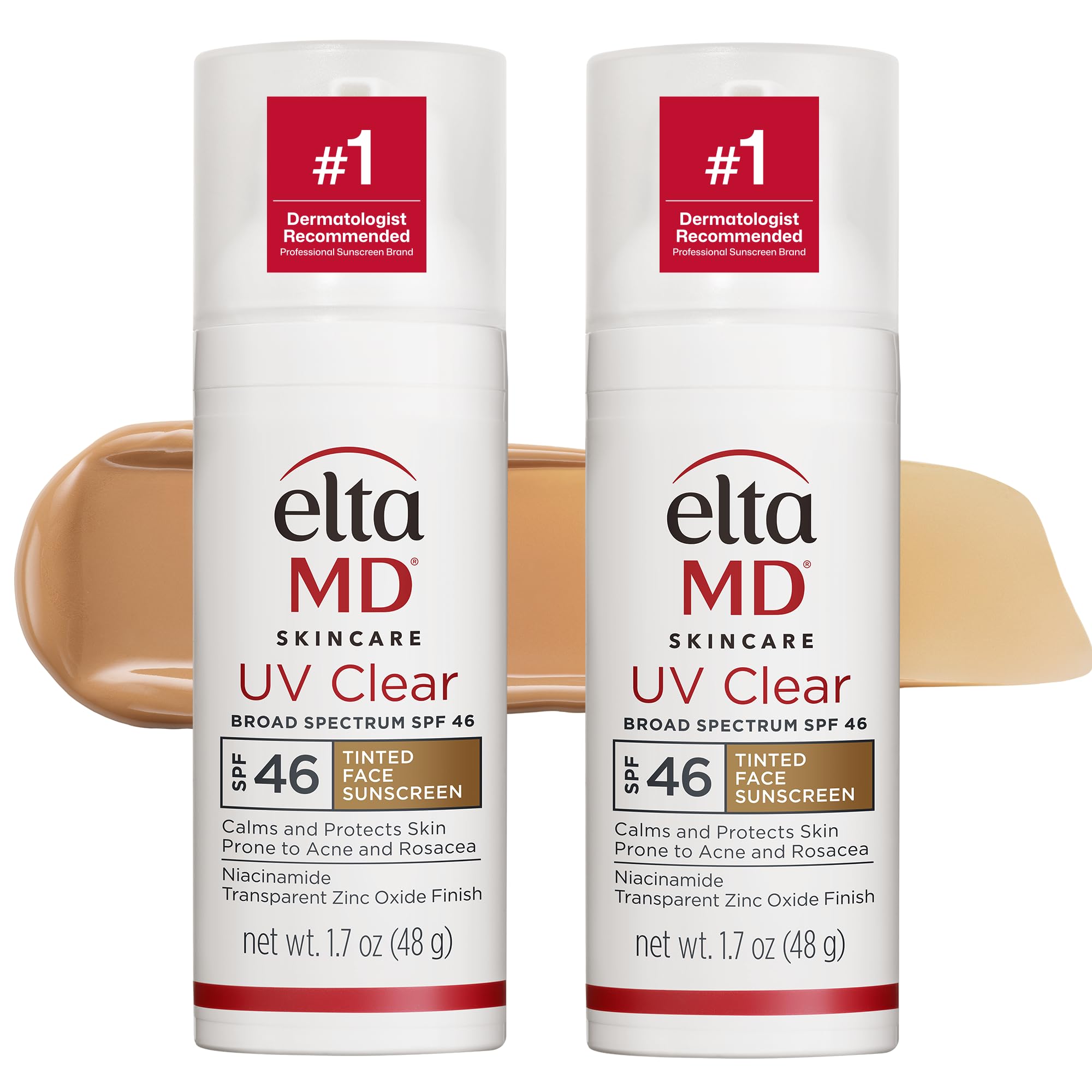 EltaMD UV Clear Tinted Sunscreen for Face, SPF 46 with Zinc Oxide, Oil-Free, Dermatologist Recommended, For Acne-Prone Sensitive Skin, 1.7 oz (Pack of 2)