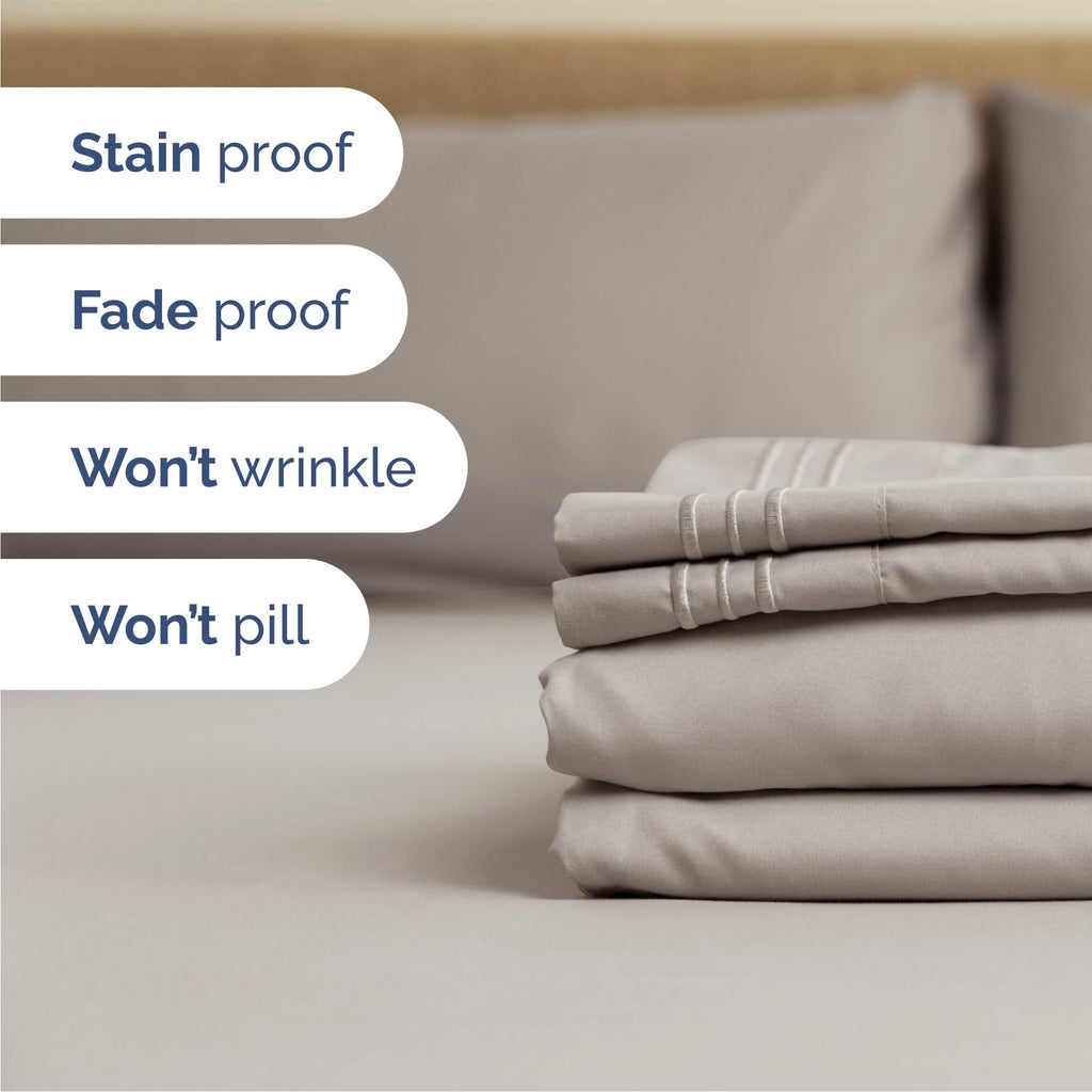 Full Size 4 Piece Sheet Set - Comfy Breathable & Cooling Sheets - Hotel Luxury Bed Sheets for Women and Men - Deep Pockets, Easy-Fit, Soft and Wrinkle Free Sheets - Light Grey Oeko-Tex Bed Sheet Set