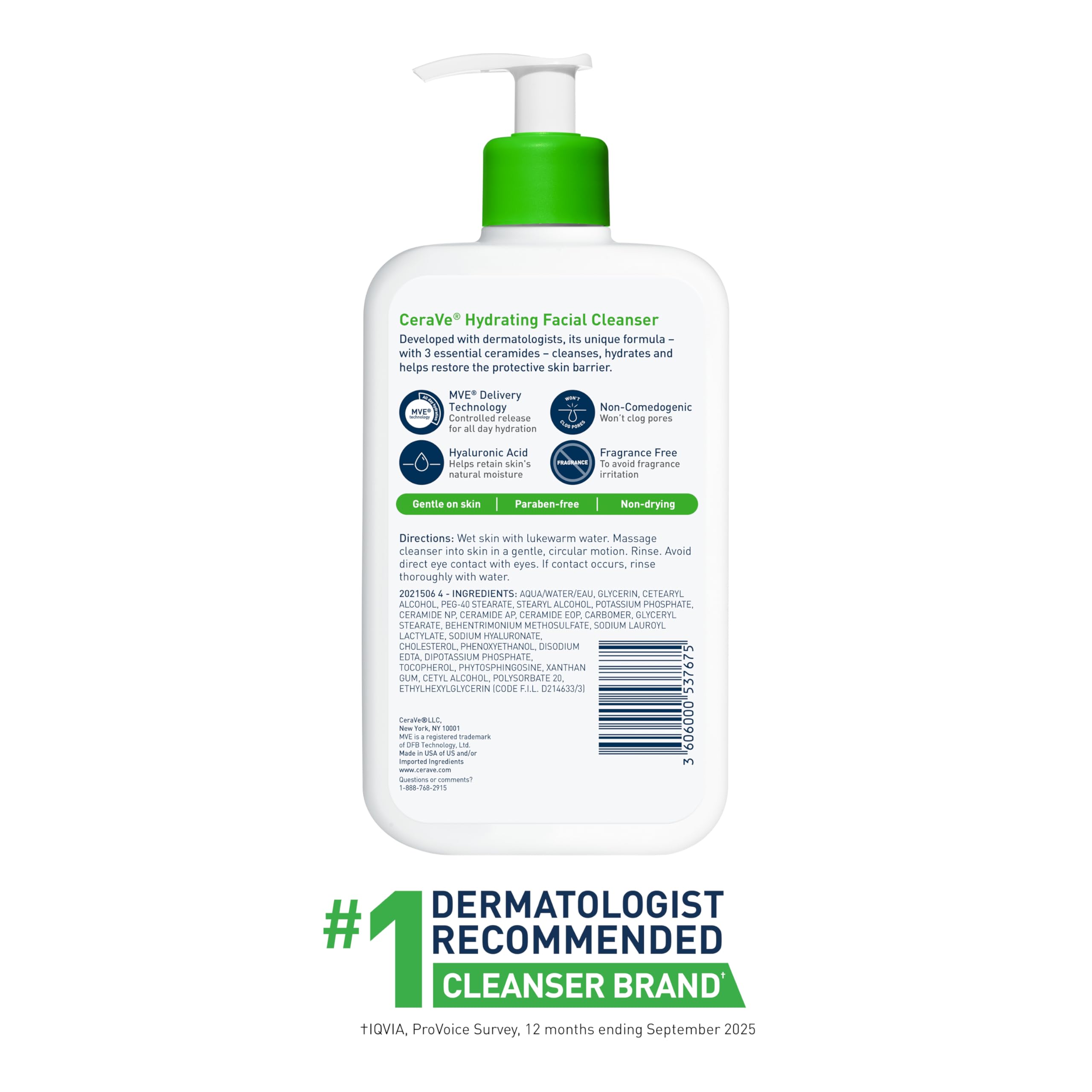 CeraVe Hydrating Facial Cleanser, Moisturizing Face Wash For Dry Skin, Hyaluronic Acid + Ceramides + Glycerin, Hydrating Cleanser For Normal To Dry Skin, National Eczema Association Certified, 16 Oz