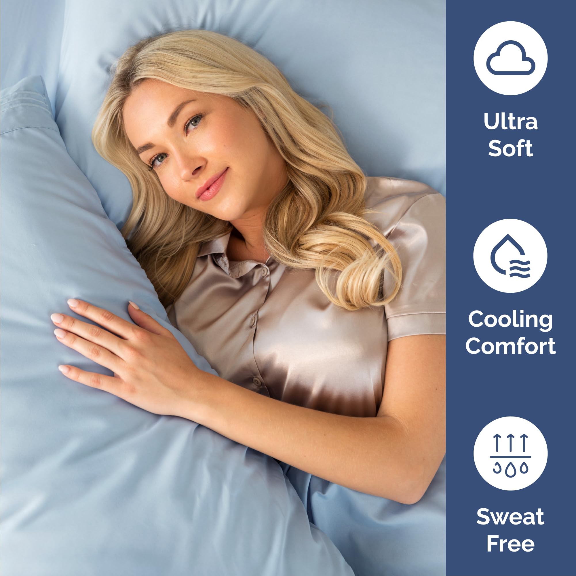 Queen Size 4 Piece Sheet Set - Comfy Breathable & Cooling Sheets - Hotel Luxury Bed Sheets for Women & Men - Deep Pockets, Easy-Fit, Extra Soft & Wrinkle Free Sheets - Sky Blue Oeko-Tex Bed Sheet Set