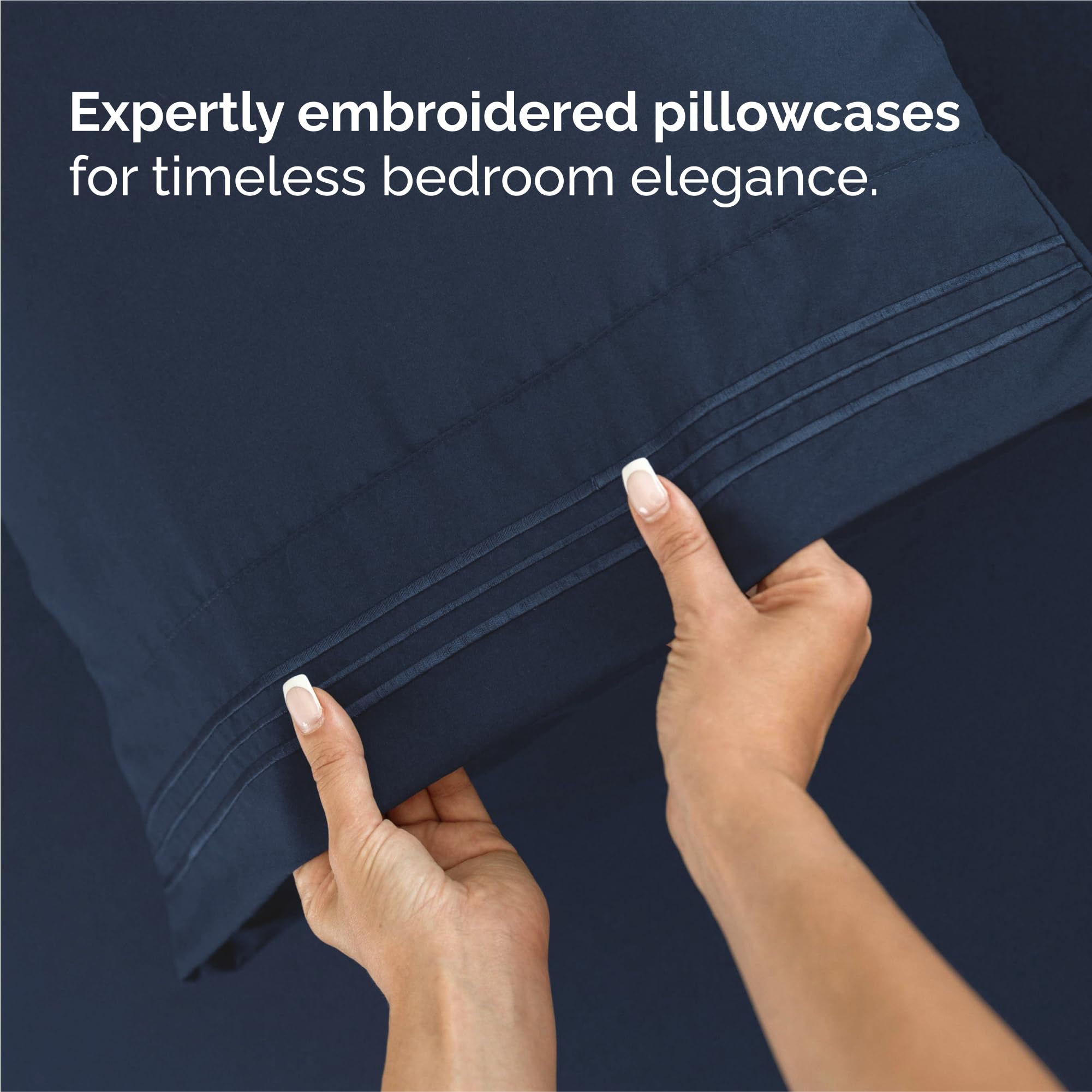 King Size 4 Piece Sheet Set - Comfy Breathable & Cooling Sheets - Hotel Luxury Bed Sheets for Women & Men - Deep Pockets, Easy-Fit, Extra Soft & Wrinkle Free Sheets - Navy Blue Oeko-Tex Bed Sheet Set