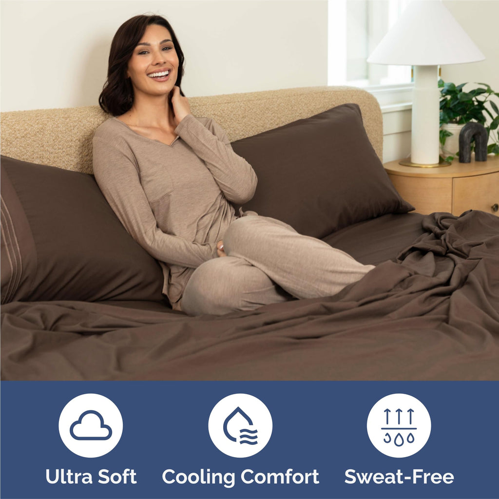 King Size 4 Piece Sheet Set - Comfy Breathable & Cooling Sheets - Hotel Luxury Bed Sheets for Women & Men - Deep Pockets, Easy-Fit, Extra Soft and Wrinkle Free Sheets - Brown Oeko-Tex Bed Sheet Set