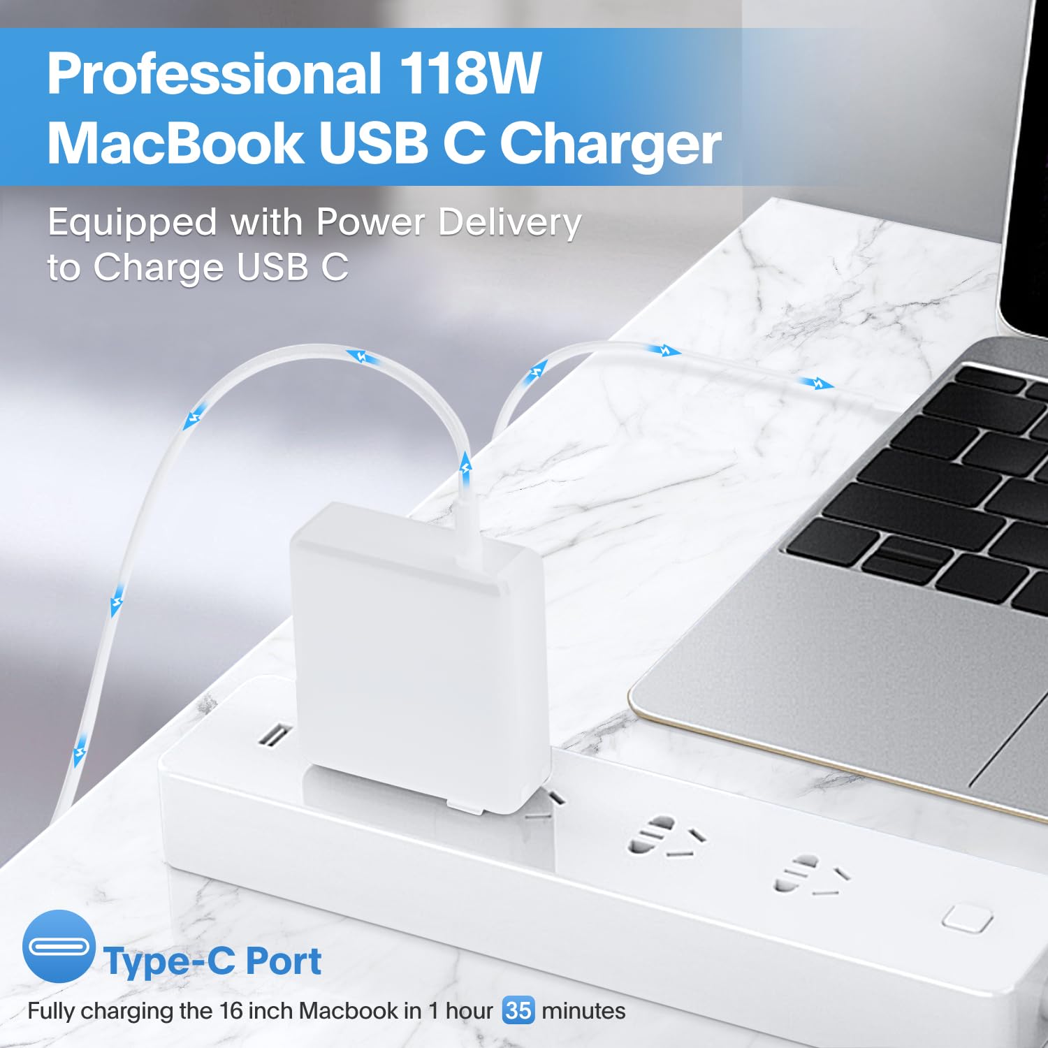 Mac Book Pro Charger - 118W USB C Charger Fast Charger Compatible with MacBook Pro/Air, M1 M2 M3 M4 M5, ipad Pro, Samsung Galaxy and More, Include Charge Cable