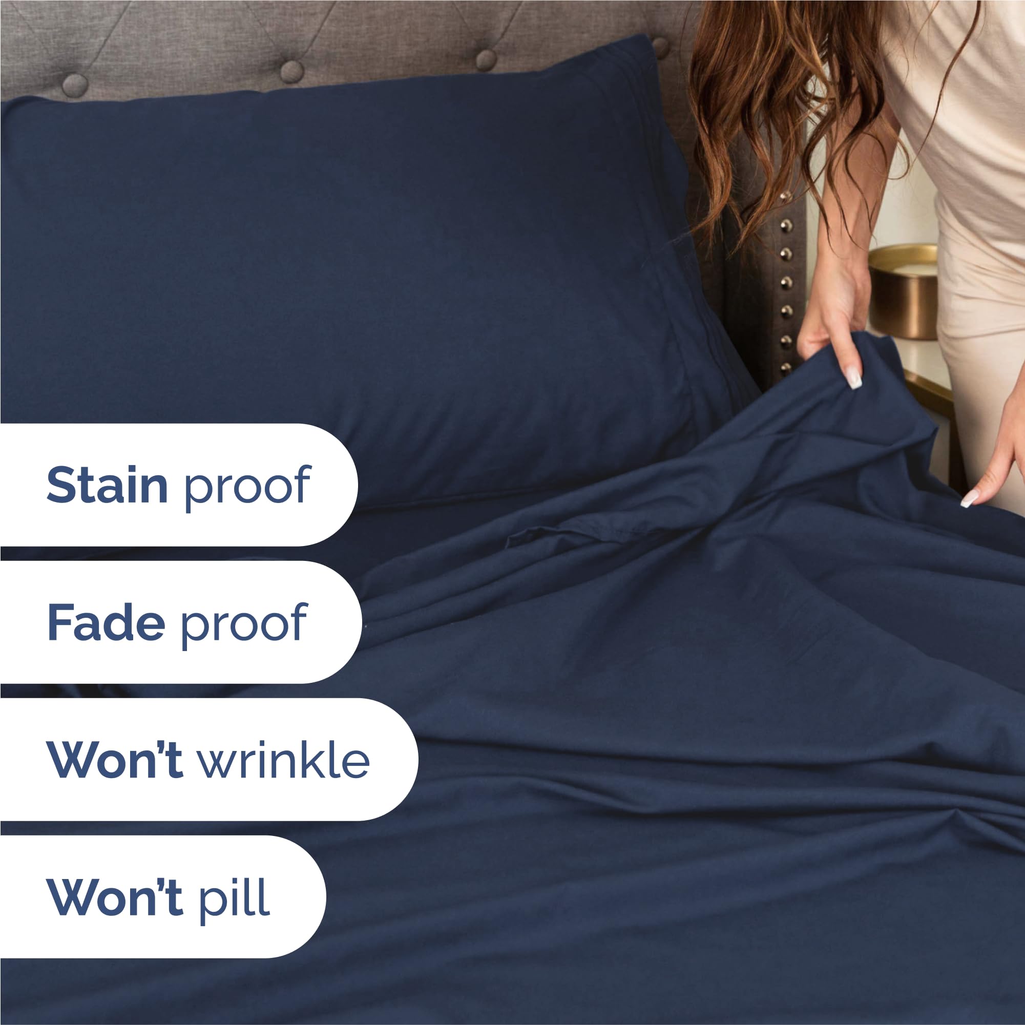 King Size 4 Piece Sheet Set - Comfy Breathable & Cooling Sheets - Hotel Luxury Bed Sheets for Women & Men - Deep Pockets, Easy-Fit, Extra Soft & Wrinkle Free Sheets - Navy Blue Oeko-Tex Bed Sheet Set