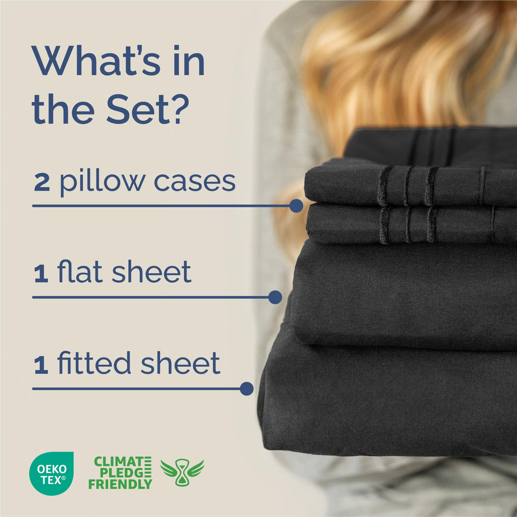 King Size 4 Piece Sheet Set - Comfy Breathable & Cooling Sheets - Hotel Luxury Bed Sheets for Women & Men - Deep Pockets, Easy-Fit, Extra Soft and Wrinkle Free Sheets - Black Oeko-Tex Bed Sheet Set