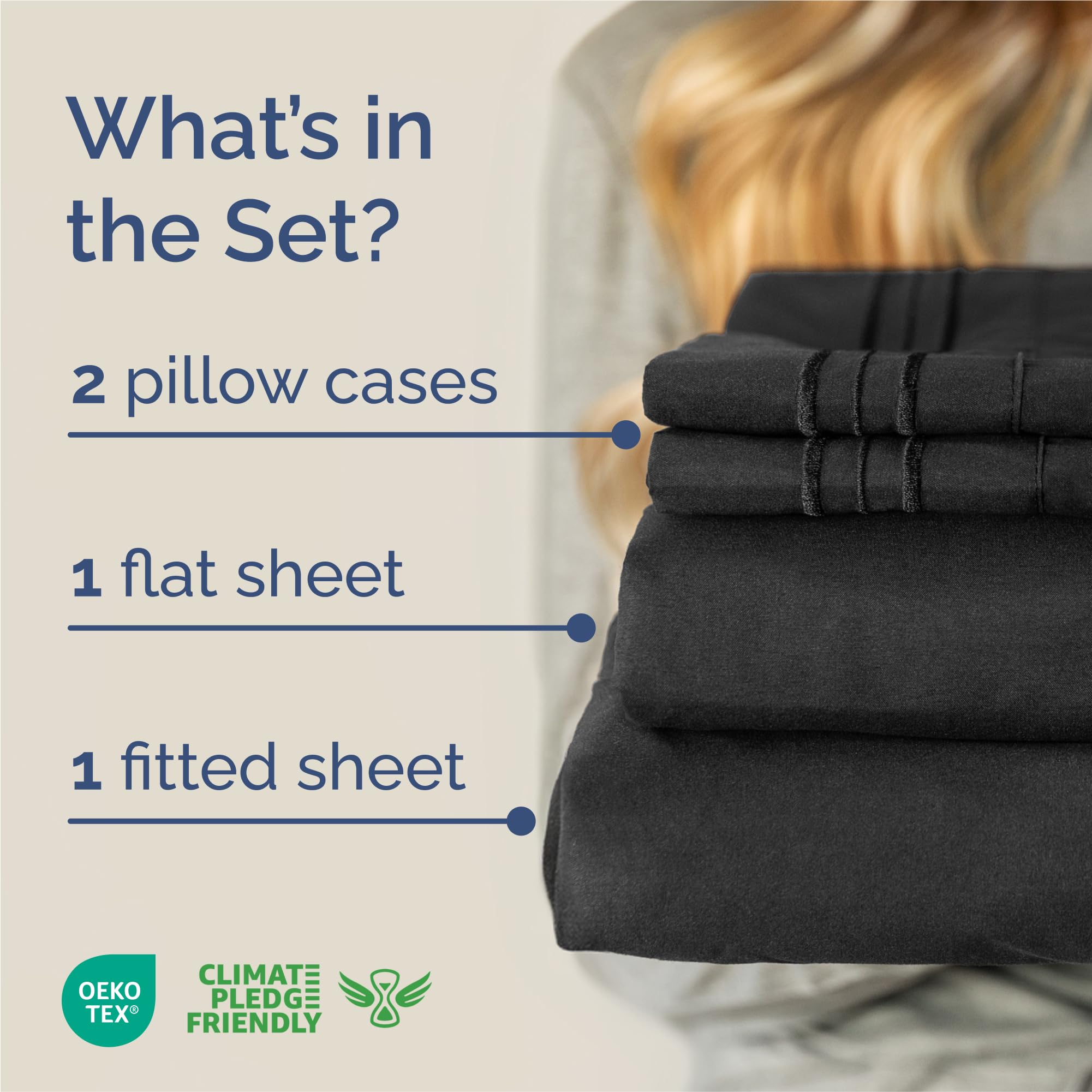 King Size 4 Piece Sheet Set - Comfy Breathable & Cooling Sheets - Hotel Luxury Bed Sheets for Women & Men - Deep Pockets, Easy-Fit, Extra Soft and Wrinkle Free Sheets - Black Oeko-Tex Bed Sheet Set