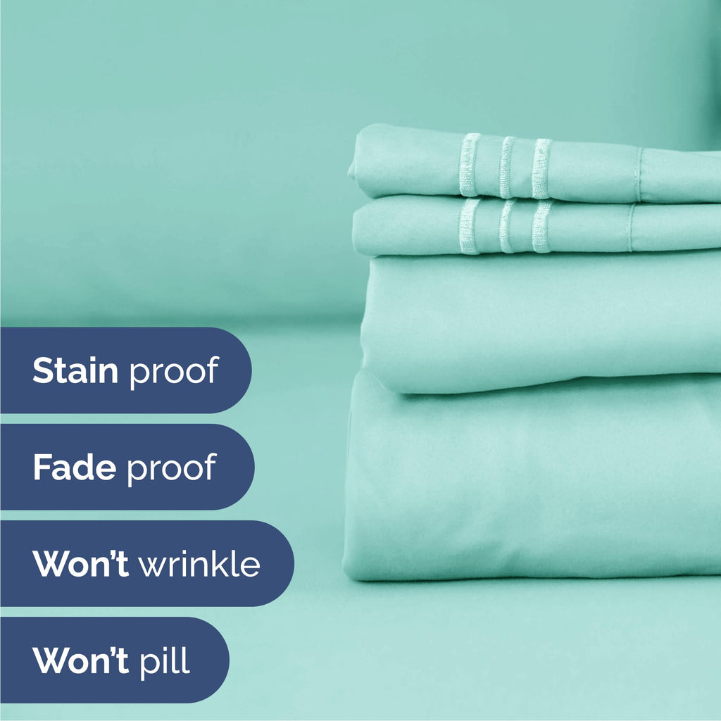 Queen Size 4 Piece Sheet Set - Comfy Breathable & Cooling Sheets - Hotel Luxury Bed Sheets for Women & Men - Deep Pockets, Easy-Fit, Extra Soft & Wrinkle Free Sheets - Spa Blue Oeko-Tex Bed Sheet Set