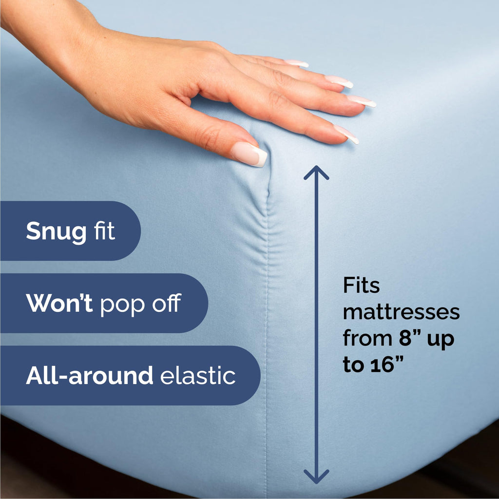 Queen Size 4 Piece Sheet Set - Comfy Breathable & Cooling Sheets - Hotel Luxury Bed Sheets for Women & Men - Deep Pockets, Easy-Fit, Soft and Wrinkle Free Sheets - Light Blue Oeko-Tex Bed Sheet Set
