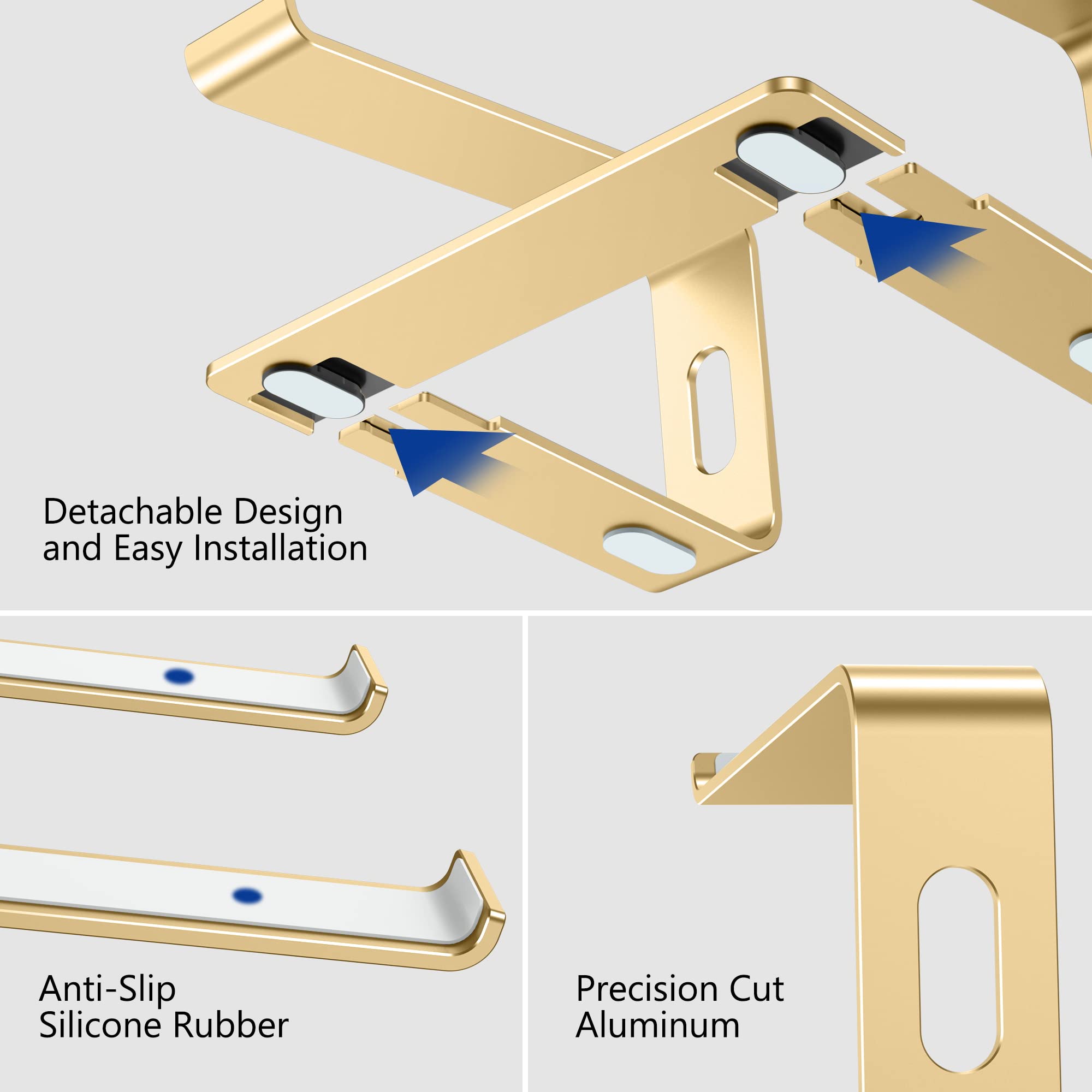 BESIGN LS03 Aluminum Laptop Stand, Ergonomic Detachable Computer Stand, Notebook Riser, Laptop Mount Compatible with Air, Pro, Dell, HP, Lenovo More 10-15.6" Laptops, Gold