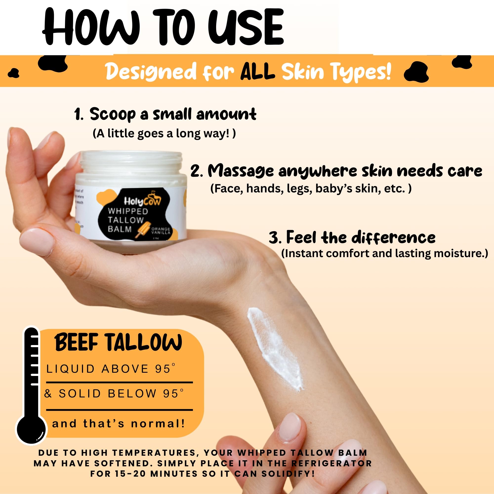 HolyCow 100% Grass Fed Beef Tallow For Skin - Whipped Tallow Balm with Organic Jojoba Oil (Unscented/Herb-Infused), Grass Fed Beef Tallow Face Moisturizer for Eczema, Baby, Lip Balm