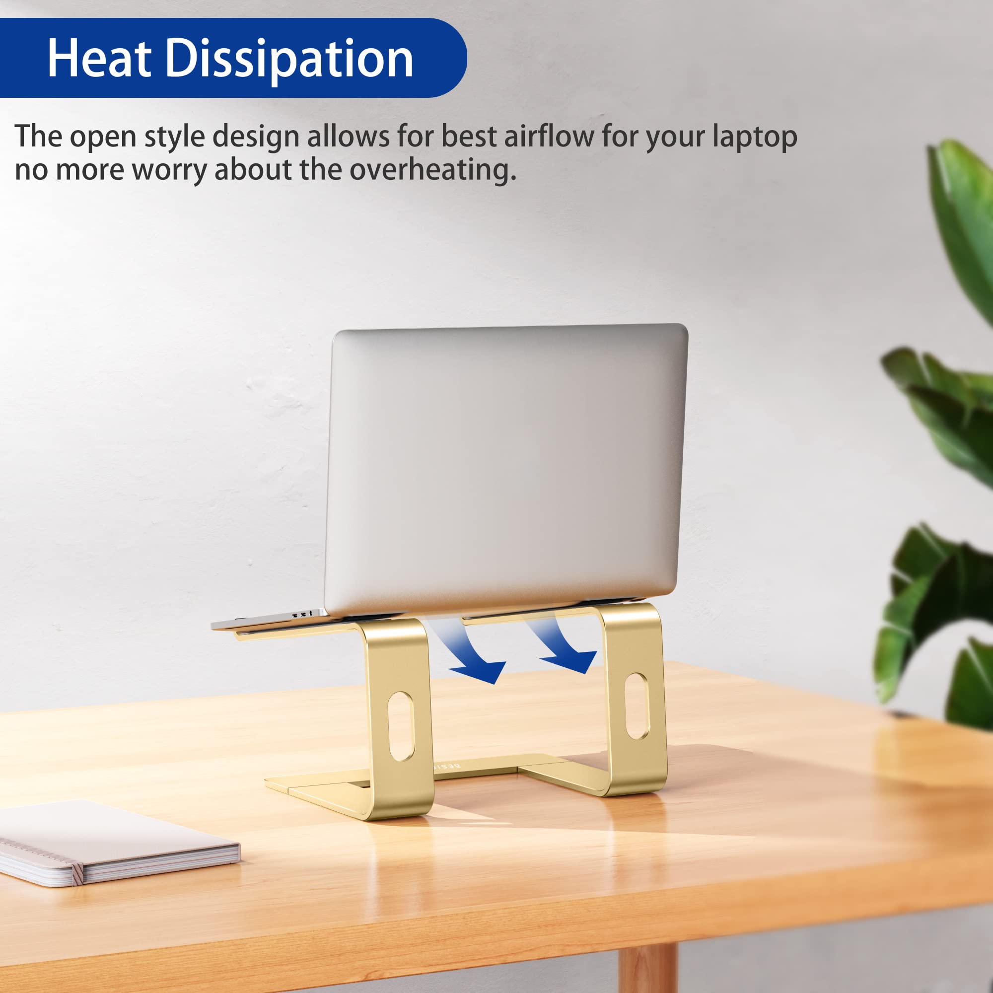 BESIGN LS03 Aluminum Laptop Stand, Ergonomic Detachable Computer Stand, Notebook Riser, Laptop Mount Compatible with Air, Pro, Dell, HP, Lenovo More 10-15.6" Laptops, Gold