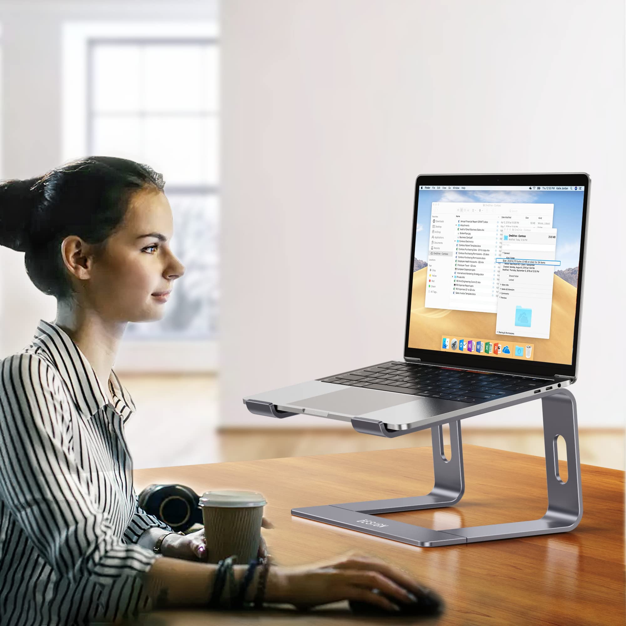 BESIGN LS03 Aluminum Laptop Stand, Ergonomic Detachable Computer Stand, Notebook Holder, Laptop Mount Compatible with Air, Pro, Dell, HP, Lenovo More 10-15.6" Laptops, Space Gray