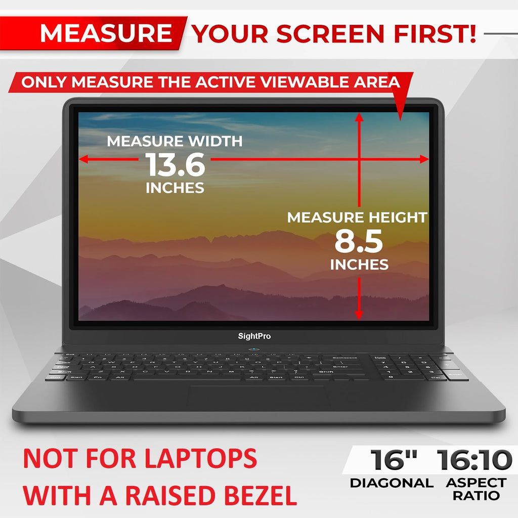 SightPro Magnetic Laptop Privacy Screen 16 Inch 16:10 - Patented Removable Laptop Privacy Filter Shield and Protector