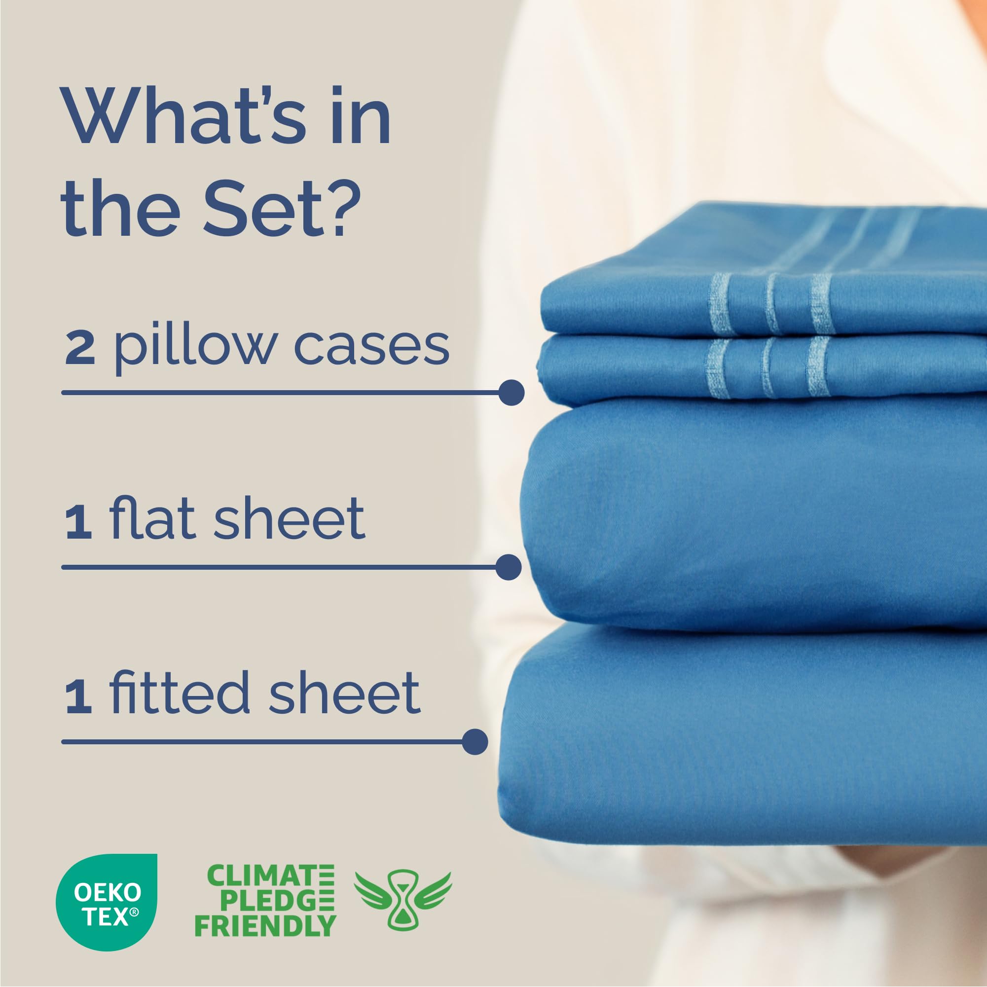 Queen Size 4 Piece Sheet Set - Comfy Breathable & Cooling Sheets - Hotel Luxury Bed Sheets for Women & Men - Deep Pockets, Easy-Fit, Soft and Wrinkle Free Sheets - Denim Blue Oeko-Tex Bed Sheet Set