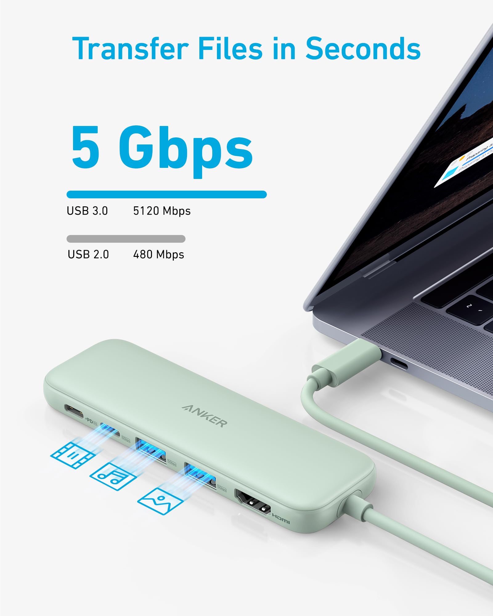 Anker USB C Hub, 5-in-1 USBC to HDMI Hub with 4K Display, 5Gbps USB-C and 2 5Gbps USB-A Data Ports for MacBook Pro, MacBook Air, Dell XPS, Lenovo Thinkpad, HP Laptops and More (Green)