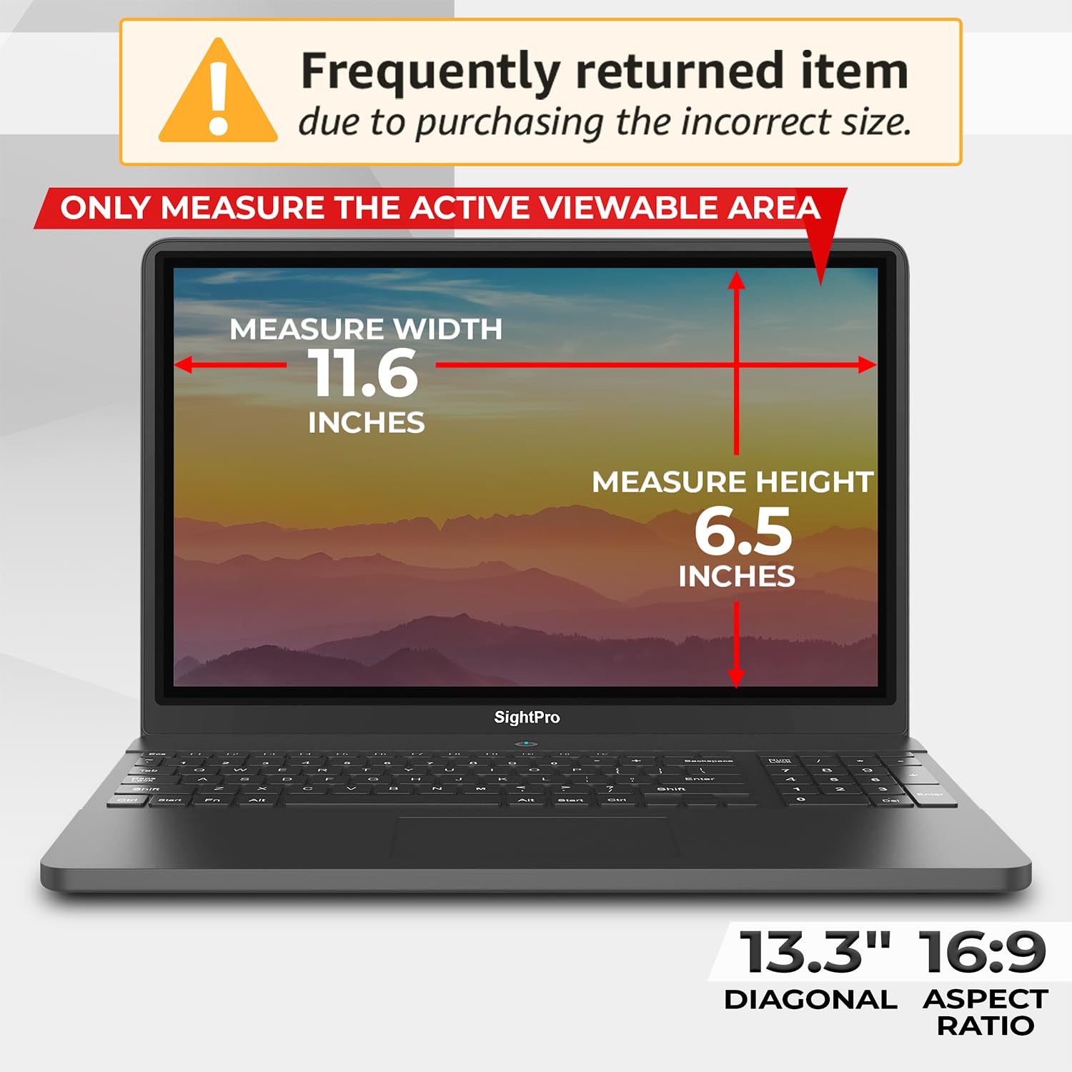SightPro Magnetic Laptop Privacy Screen 13.3 Inch 16:9 - Patented Removable Laptop Privacy Filter Shield and Protector