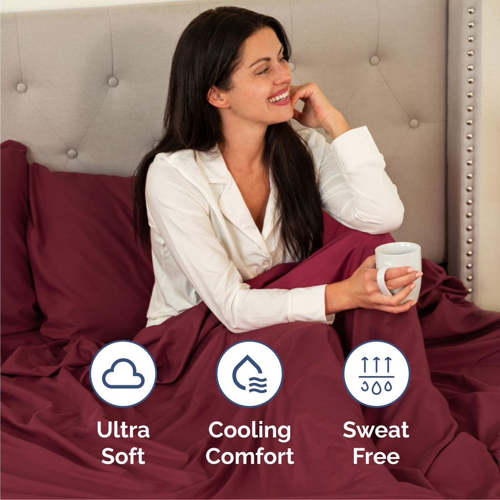 Queen Size 4 Piece Sheet Set - Comfy Breathable & Cooling Sheets - Hotel Luxury Bed Sheets for Women & Men - Deep Pockets, Easy-Fit, Extra Soft & Wrinkle Free Sheets - Burgundy Oeko-Tex Bed Sheet Set