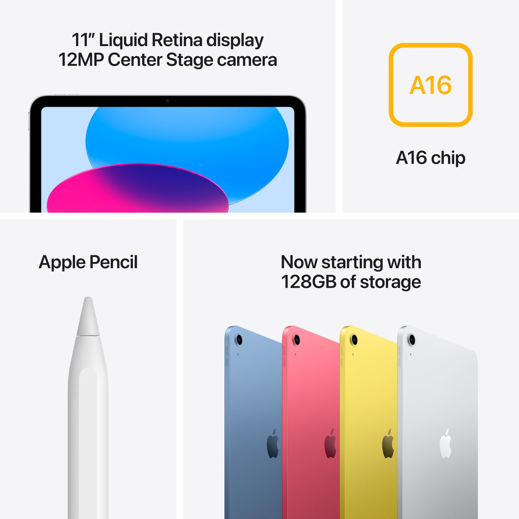 Apple iPad 11-inch: A16 chip, 11-inch Model, Liquid Retina Display, 256GB, Wi-Fi 6, 12MP Front/12MP Back Camera, Touch ID, All-Day Battery Life — Yellow