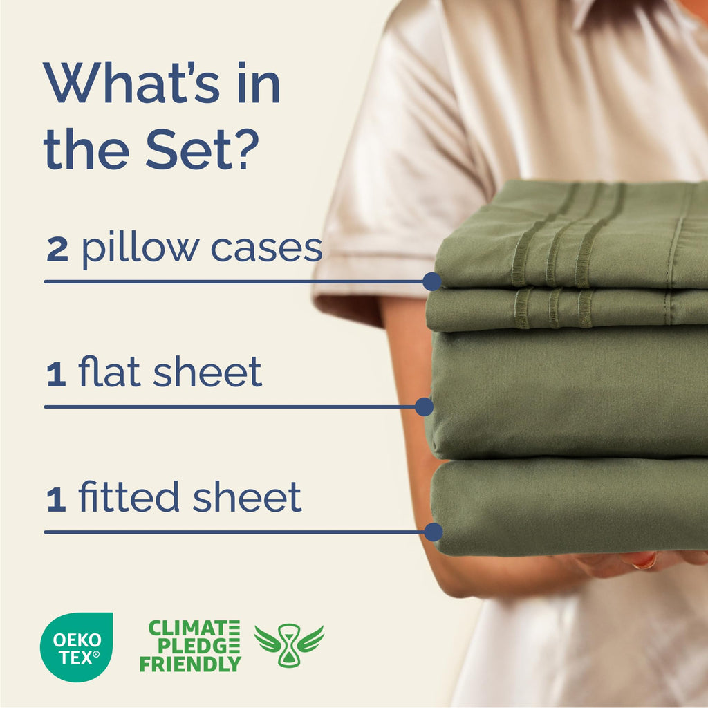 Queen Size 4 Piece Sheet Set - Comfy Breathable & Cooling Sheets - Hotel Luxury Bed Sheets for Women & Men - Deep Pockets, Easy-Fit, Soft and Wrinkle Free Sheets - Sage Green Oeko-Tex Bed Sheet Set