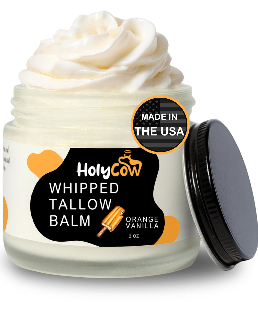 HolyCow 100% Grass Fed Beef Tallow For Skin - Whipped Tallow Balm with Organic Jojoba Oil (Unscented/Herb-Infused), Grass Fed Beef Tallow Face Moisturizer for Eczema, Baby, Lip Balm