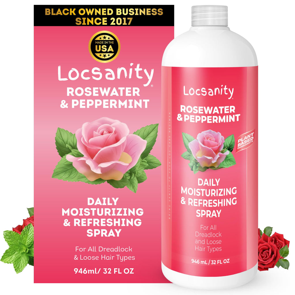 Loc Spray - Locsanity Daily Moisturizing Rosewater & Peppermint Spray for Locs, Dreadlocks - Lightweight Frizz Control Hair & Scalp Moisturizer - Natural Loc Care (32 fl oz)