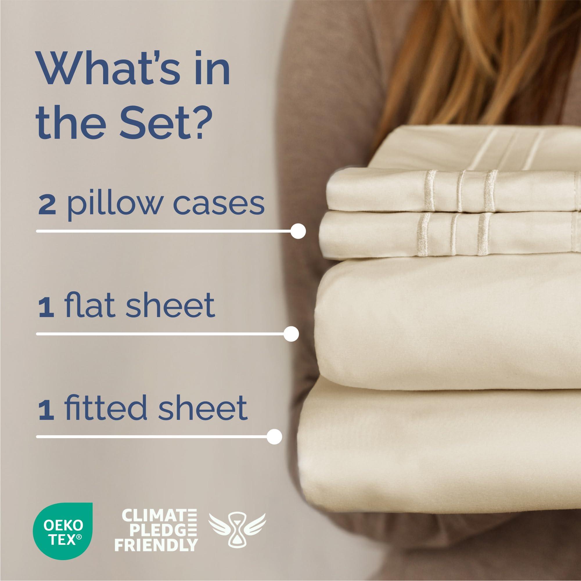 Queen Size 4 Piece Sheet Set - Comfy Breathable & Cooling Sheets - Hotel Luxury Bed Sheets for Women and Men - Deep Pockets, Easy-Fit, Soft and Wrinkle Free Sheets - Off White Oeko-Tex Bed Sheet Set