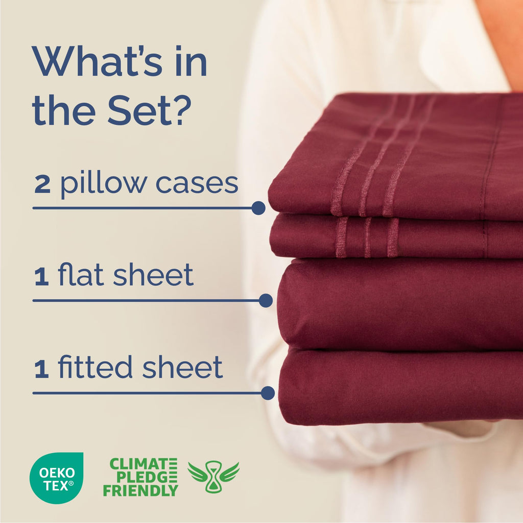 Queen Size 4 Piece Sheet Set - Comfy Breathable & Cooling Sheets - Hotel Luxury Bed Sheets for Women & Men - Deep Pockets, Easy-Fit, Extra Soft & Wrinkle Free Sheets - Burgundy Oeko-Tex Bed Sheet Set