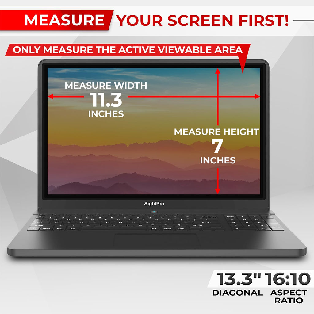 SightPro Magnetic Laptop Privacy Screen 13.3 Inch 16:10 - Patented Removable Laptop Privacy Filter Shield and Protector