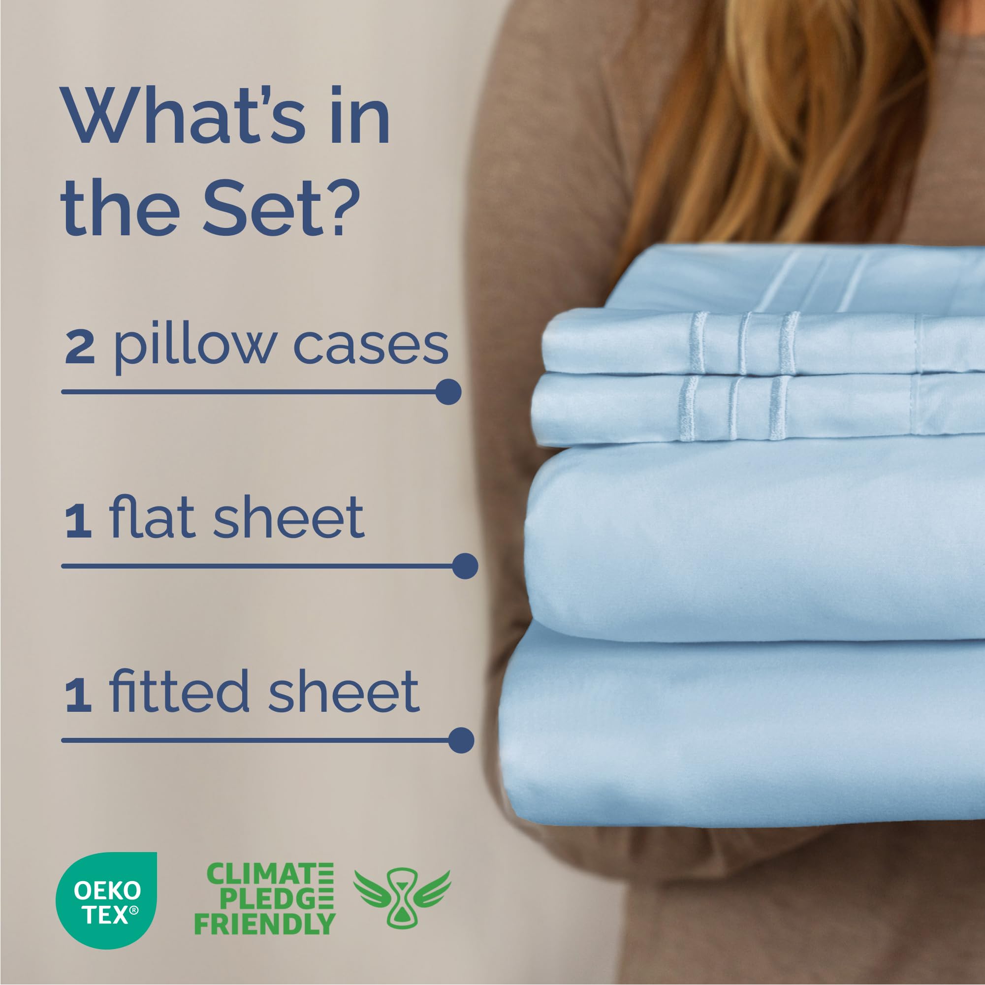 Queen Size 4 Piece Sheet Set - Comfy Breathable & Cooling Sheets - Hotel Luxury Bed Sheets for Women & Men - Deep Pockets, Easy-Fit, Soft and Wrinkle Free Sheets - Light Blue Oeko-Tex Bed Sheet Set