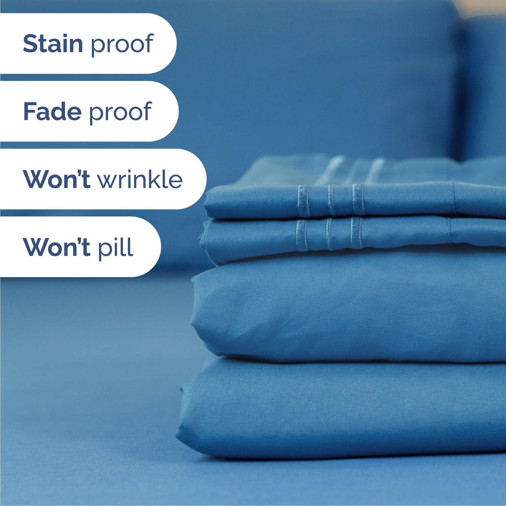 Queen Size 4 Piece Sheet Set - Comfy Breathable & Cooling Sheets - Hotel Luxury Bed Sheets for Women & Men - Deep Pockets, Easy-Fit, Soft and Wrinkle Free Sheets - Denim Blue Oeko-Tex Bed Sheet Set