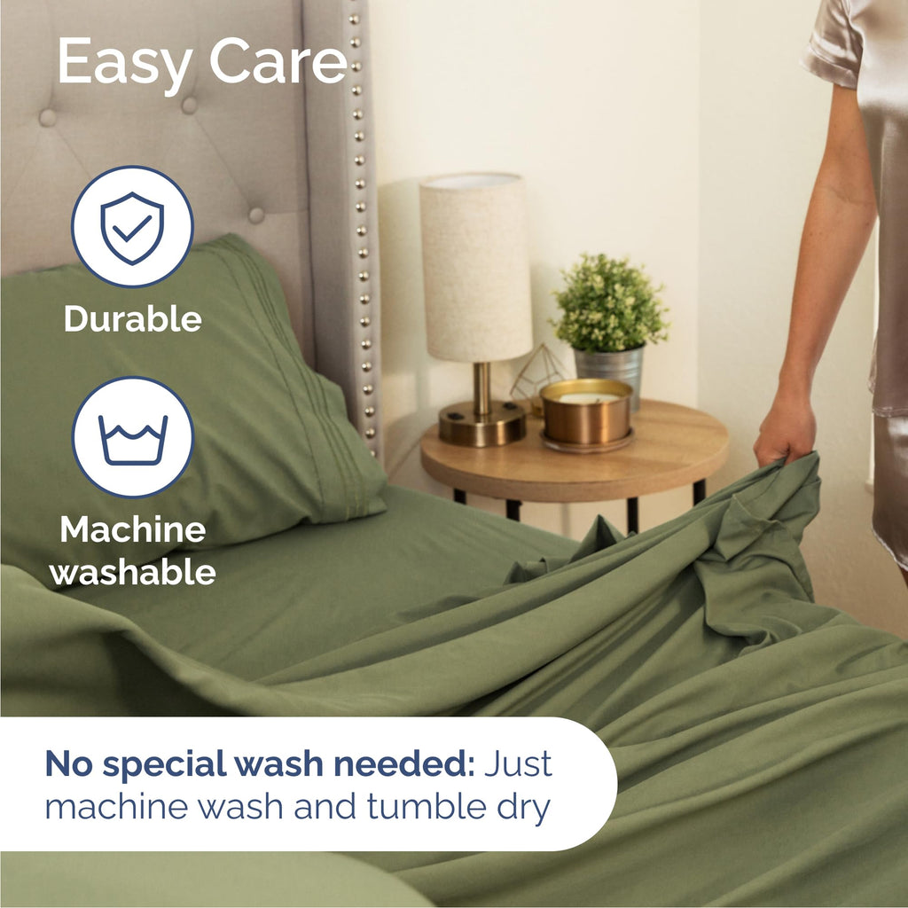 Queen Size 4 Piece Sheet Set - Comfy Breathable & Cooling Sheets - Hotel Luxury Bed Sheets for Women & Men - Deep Pockets, Easy-Fit, Soft and Wrinkle Free Sheets - Sage Green Oeko-Tex Bed Sheet Set