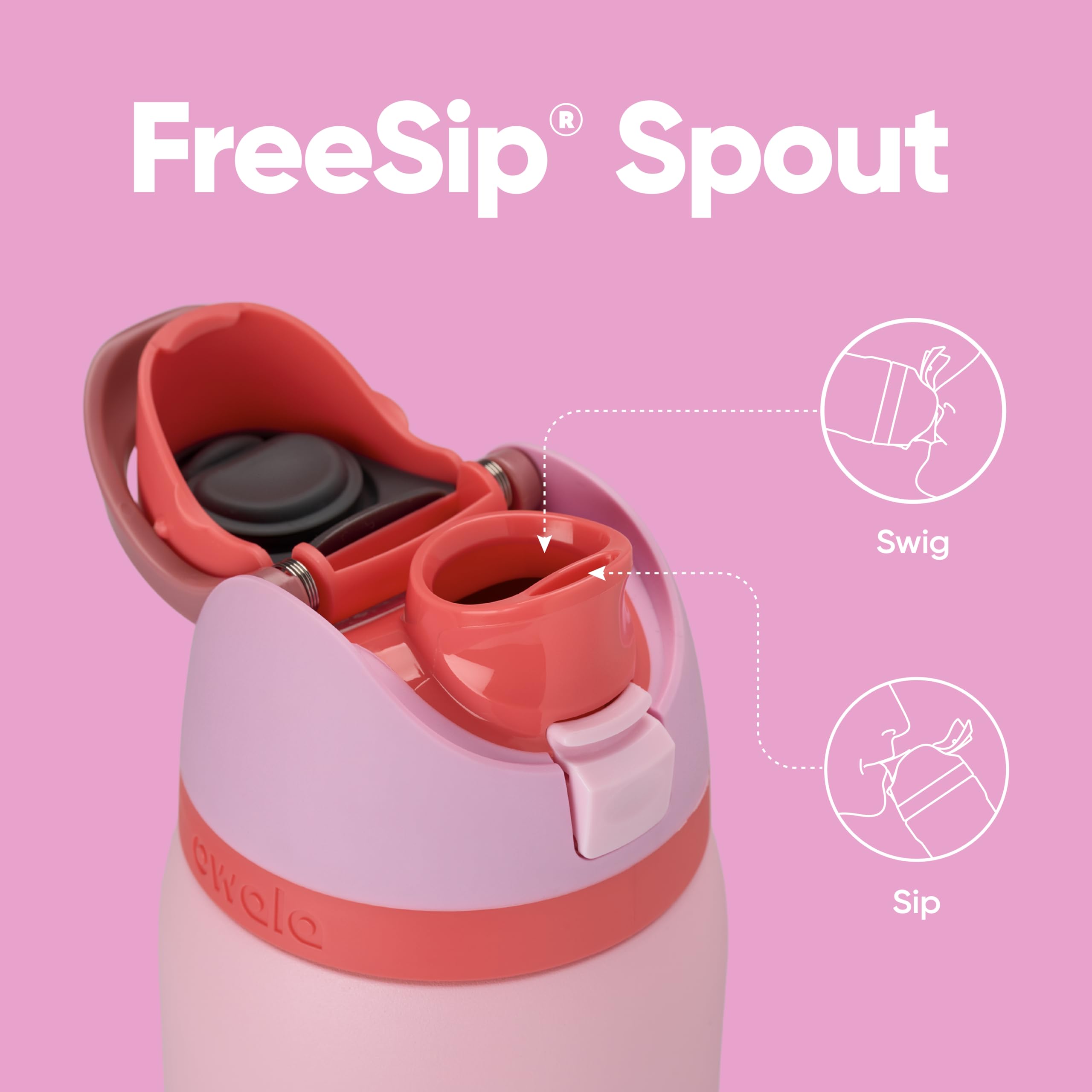 Owala FreeSip Insulated Stainless Steel Water Bottle with Straw for Sports and Travel, BPA-Free Sports Water Bottle, 32 oz, Pink, Angel Food Cake