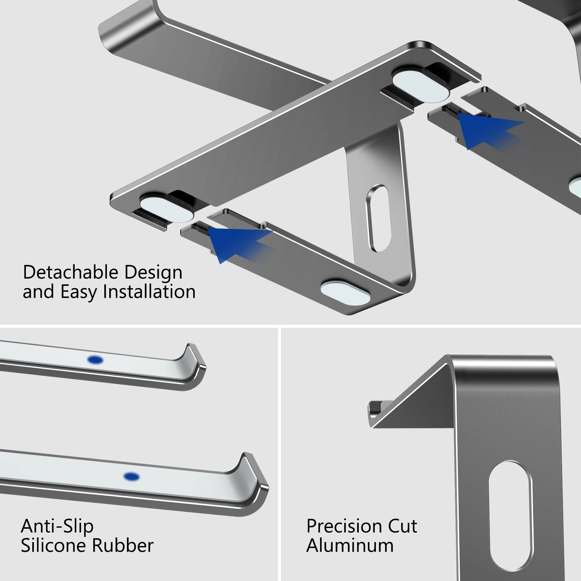 BESIGN LS03 Aluminum Laptop Stand, Ergonomic Detachable Computer Stand, Notebook Holder, Laptop Mount Compatible with Air, Pro, Dell, HP, Lenovo More 10-15.6" Laptops, Gray