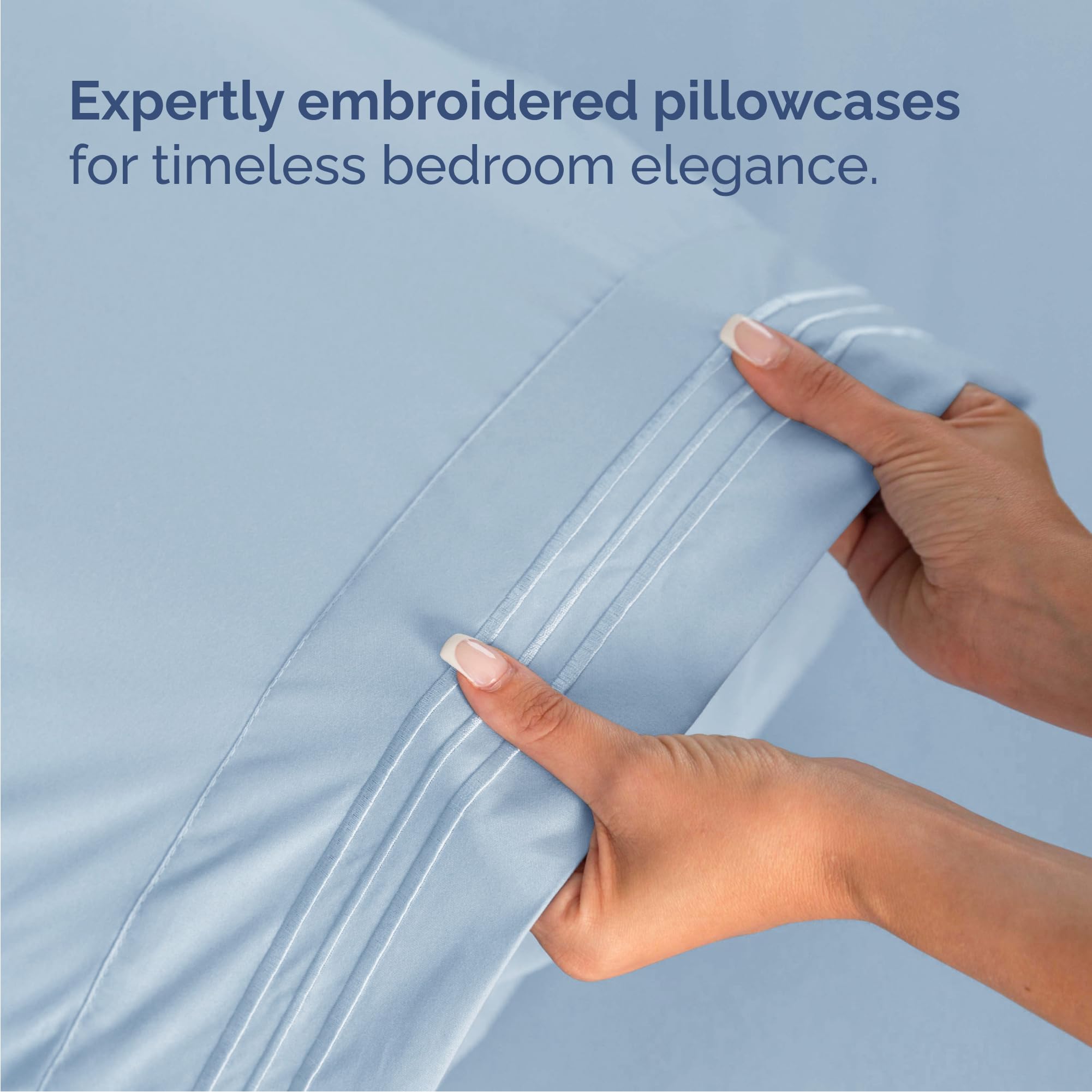 Queen Size 4 Piece Sheet Set - Comfy Breathable & Cooling Sheets - Hotel Luxury Bed Sheets for Women & Men - Deep Pockets, Easy-Fit, Soft and Wrinkle Free Sheets - Light Blue Oeko-Tex Bed Sheet Set