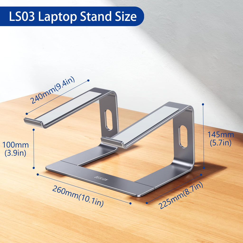 BESIGN LS03 Aluminum Laptop Stand, Ergonomic Detachable Computer Stand, Notebook Holder, Laptop Mount Compatible with Air, Pro, Dell, HP, Lenovo More 10-15.6" Laptops, Space Gray
