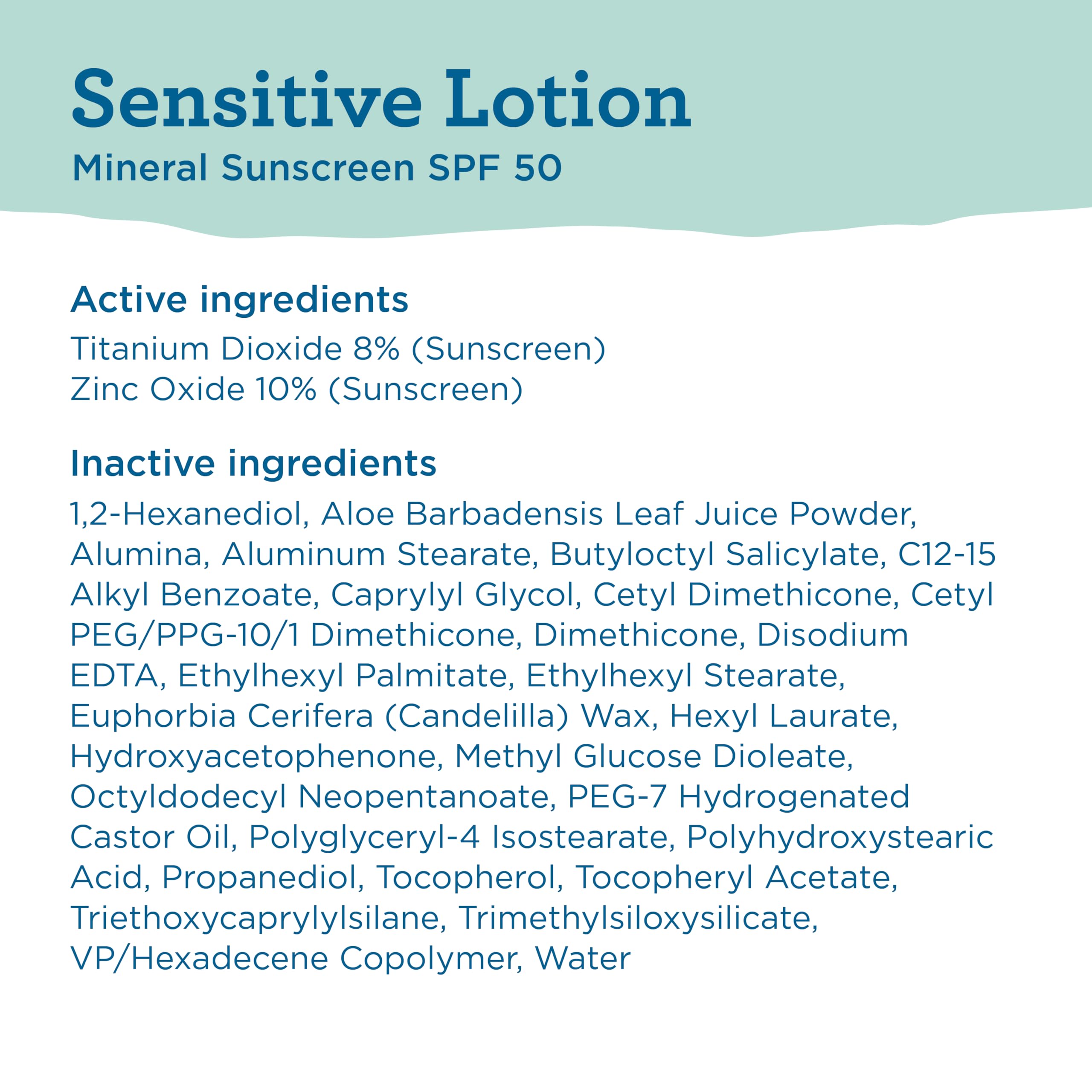 Blue Lizard Sensitive Mineral SPF 50 Sunscreen Lotion, 100% Mineral Sunscreen, UVA/UVB Protection, Infused with organic Aloe Vera, Soothes and Hydrates, 5 fl oz