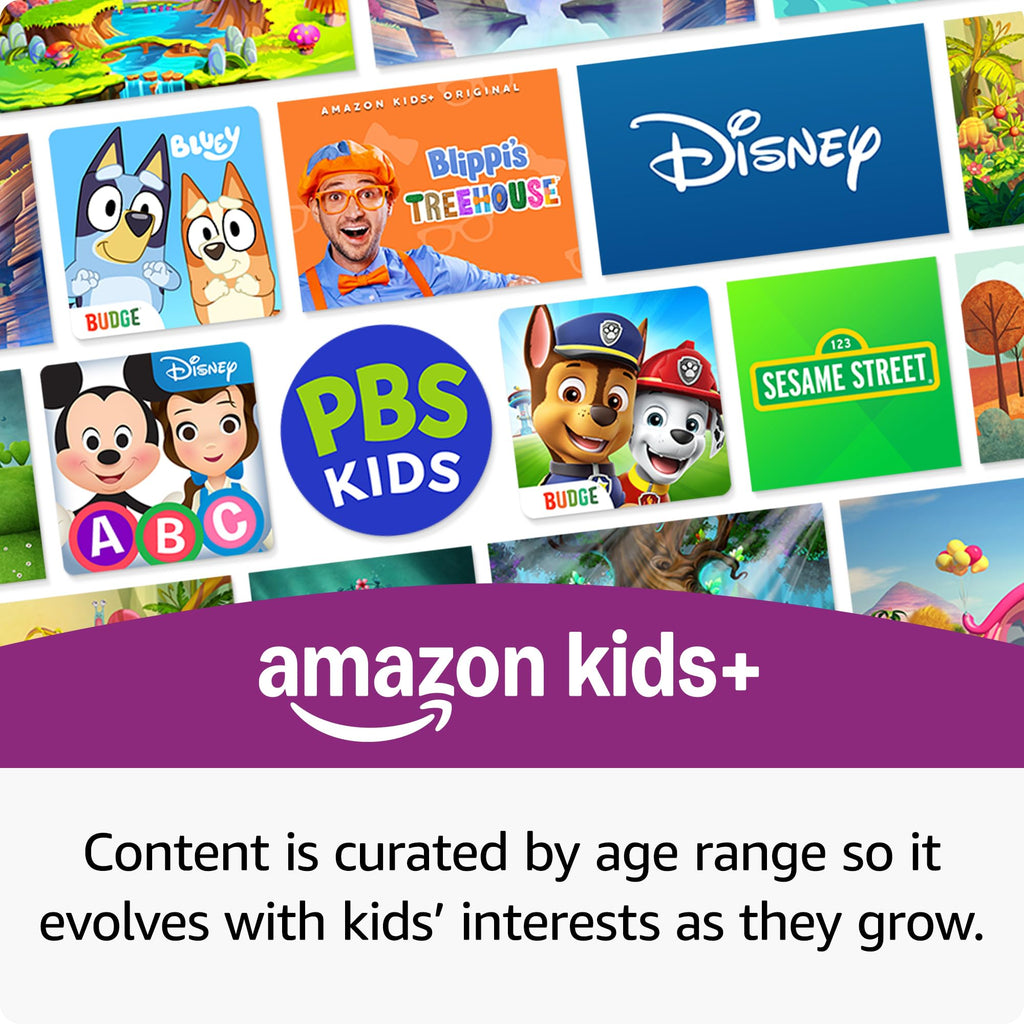 Amazon Fire 7 Kids tablet (newest model) ages 3-7. Top-selling 7" kids tablet on Amazon. Includes 6 months of ad-free and exclusive content, easy parental controls, 10-hr battery, 16 GB, Blue