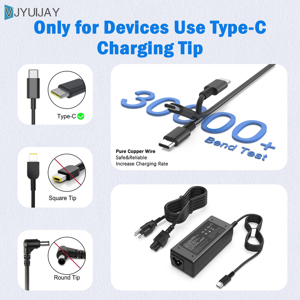 VJYUIJAY Universal 65W USB C Laptop Charger Compatible with HP chromebook Lenovo Dell Acer Asus Samsung Google Computer Type C Power AC Adapter