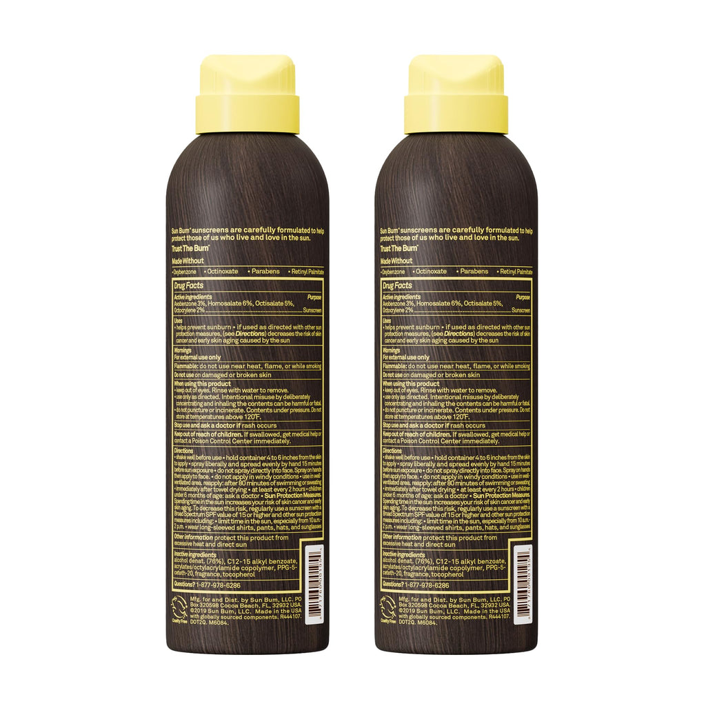 Sun Bum Original SPF 15 Sunscreen Body Spray - Broad Spectrum Moisturizing Sunscreen with Vitamin E - Hawaii 104 Act Compliant (Made without Octinoxate & Oxybenzone) - 6 oz (Pack of 2)