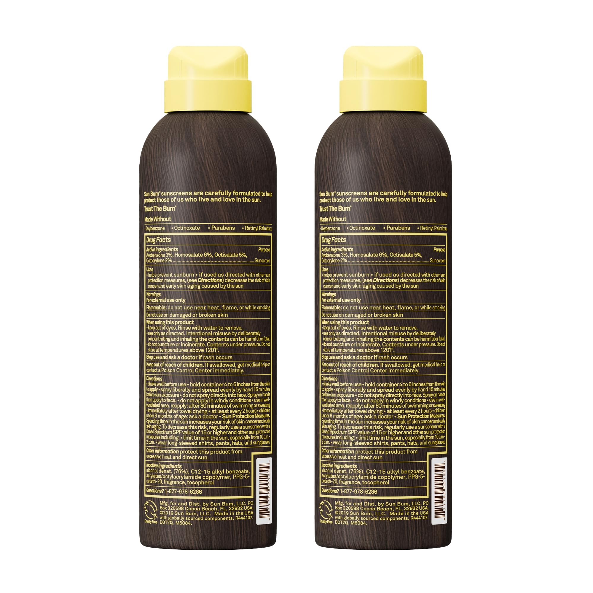 Sun Bum Original SPF 15 Sunscreen Body Spray - Broad Spectrum Moisturizing Sunscreen with Vitamin E - Hawaii 104 Act Compliant (Made without Octinoxate & Oxybenzone) - 6 oz (Pack of 2)