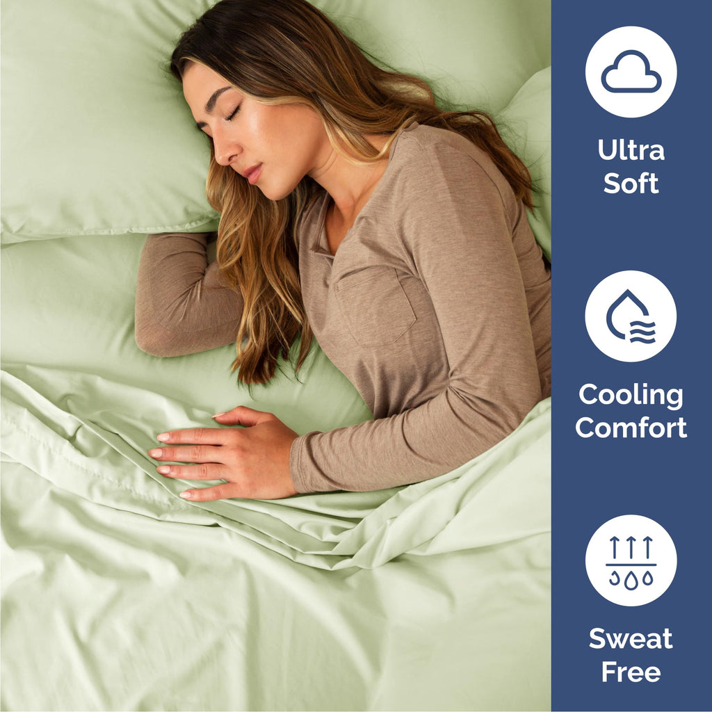 Queen Size 4 Piece Sheet Set - Comfy Breathable & Cooling Sheets - Hotel Luxury Bed Sheets for Women & Men - Deep Pockets, Easy-Fit, Soft & Wrinkle Free Sheets - Light Sage Green Oeko-Tex Bed Sheets
