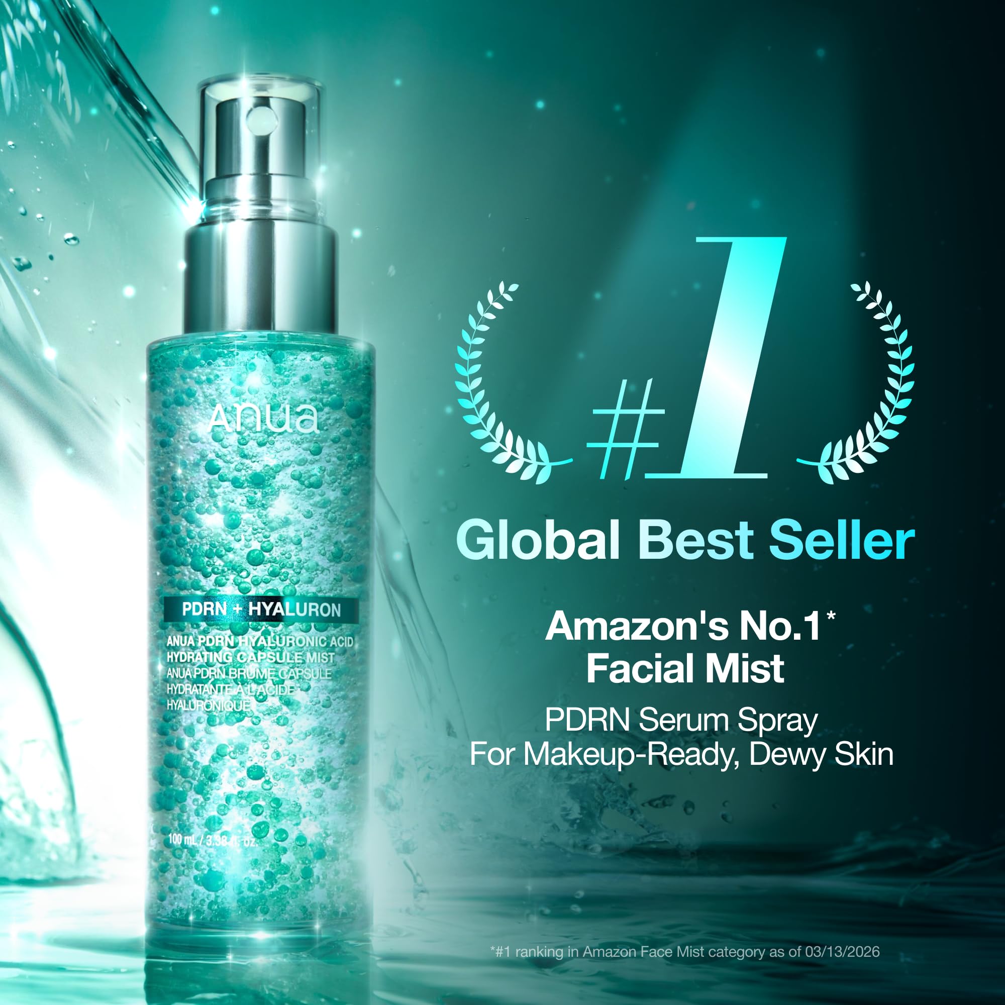 Anua PDRN Collagen Glow Facial Serum Spray, Hydrating Face Mist, Hyaluronic Acid, dewy glass finish, All Skin Types, Instant Plumping Hydration, Firming Care, Korean Skincare, 3.38 fl oz