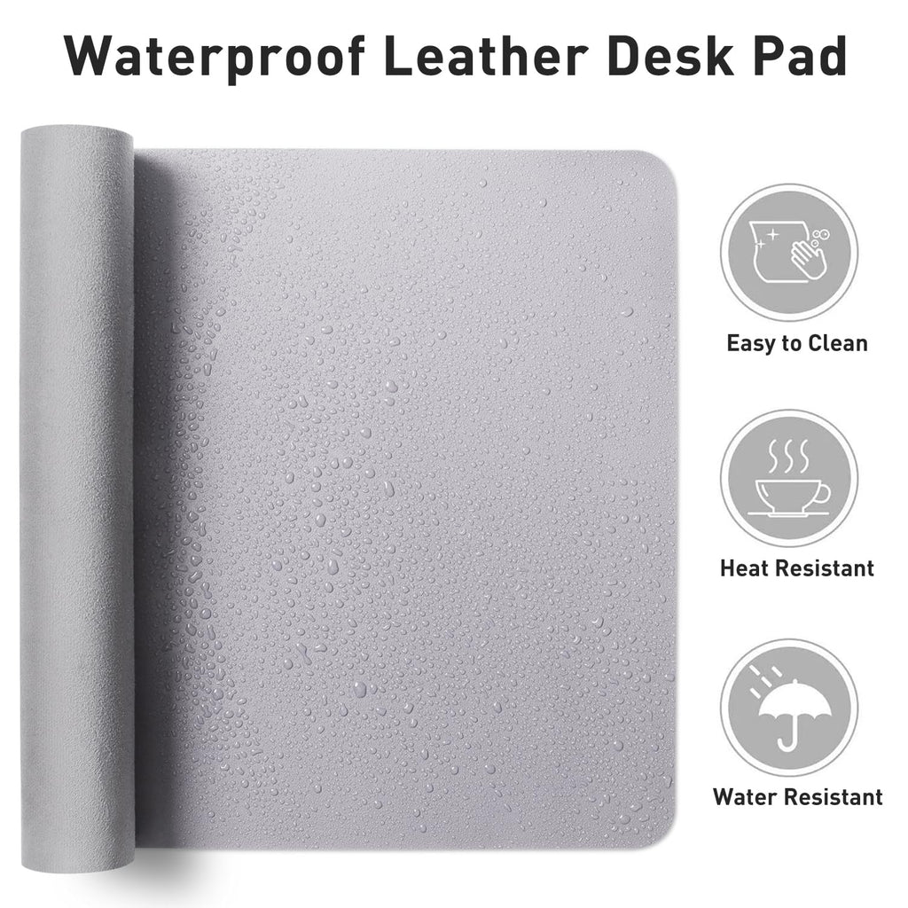 Aothia Large PU Leather Desk Pad Protector - Non-Slip Mouse Pad & Writing Mat for Office/Home, Waterproof, Easy to Clean (23.6" x 13.7", Smoky Lavender)