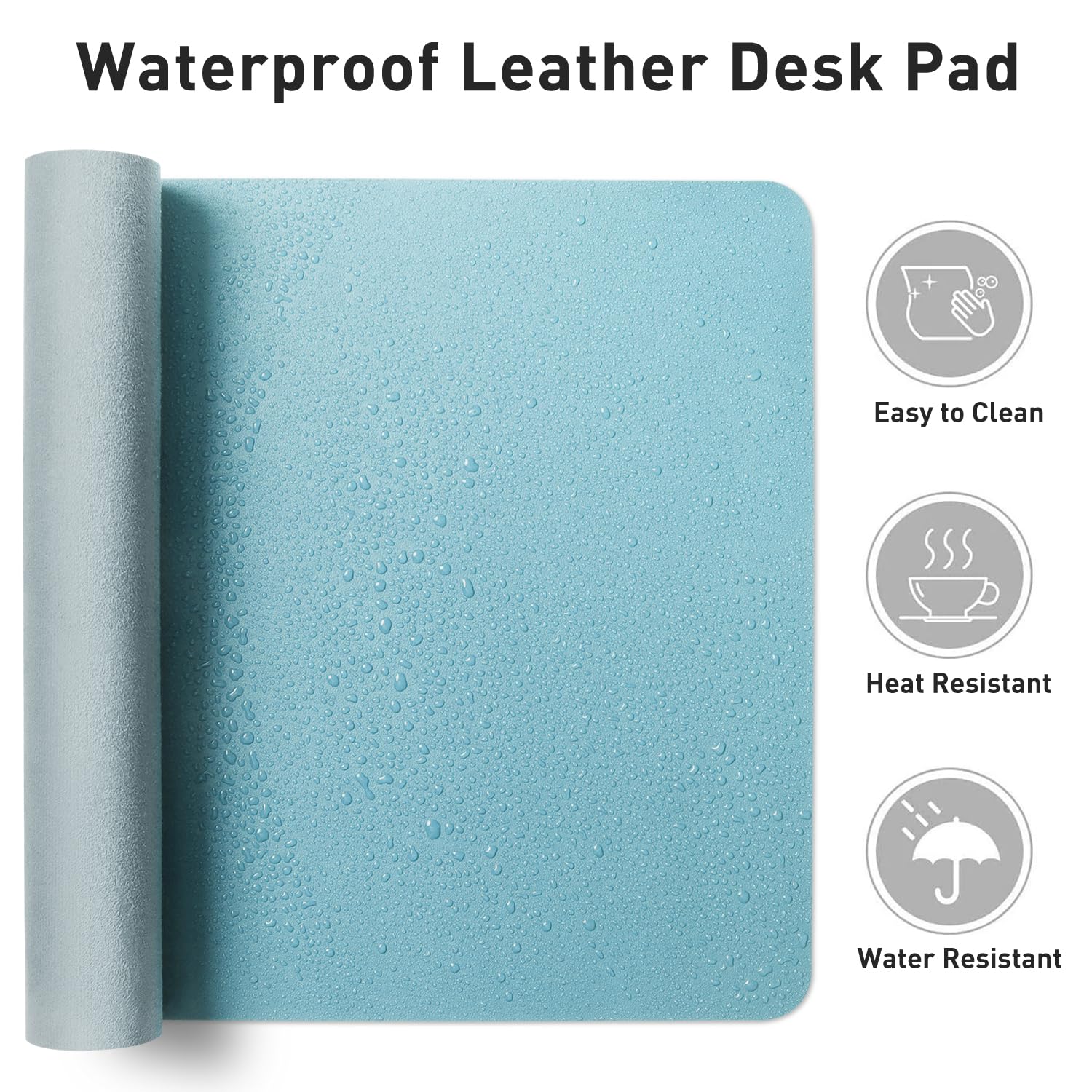 Aothia Large PU Leather Desk Pad Protector – Non-Slip Mouse Pad & Writing Mat for Office/Home, Waterproof, Easy to Clean(23.6" x 13.7", Blue Topaz)
