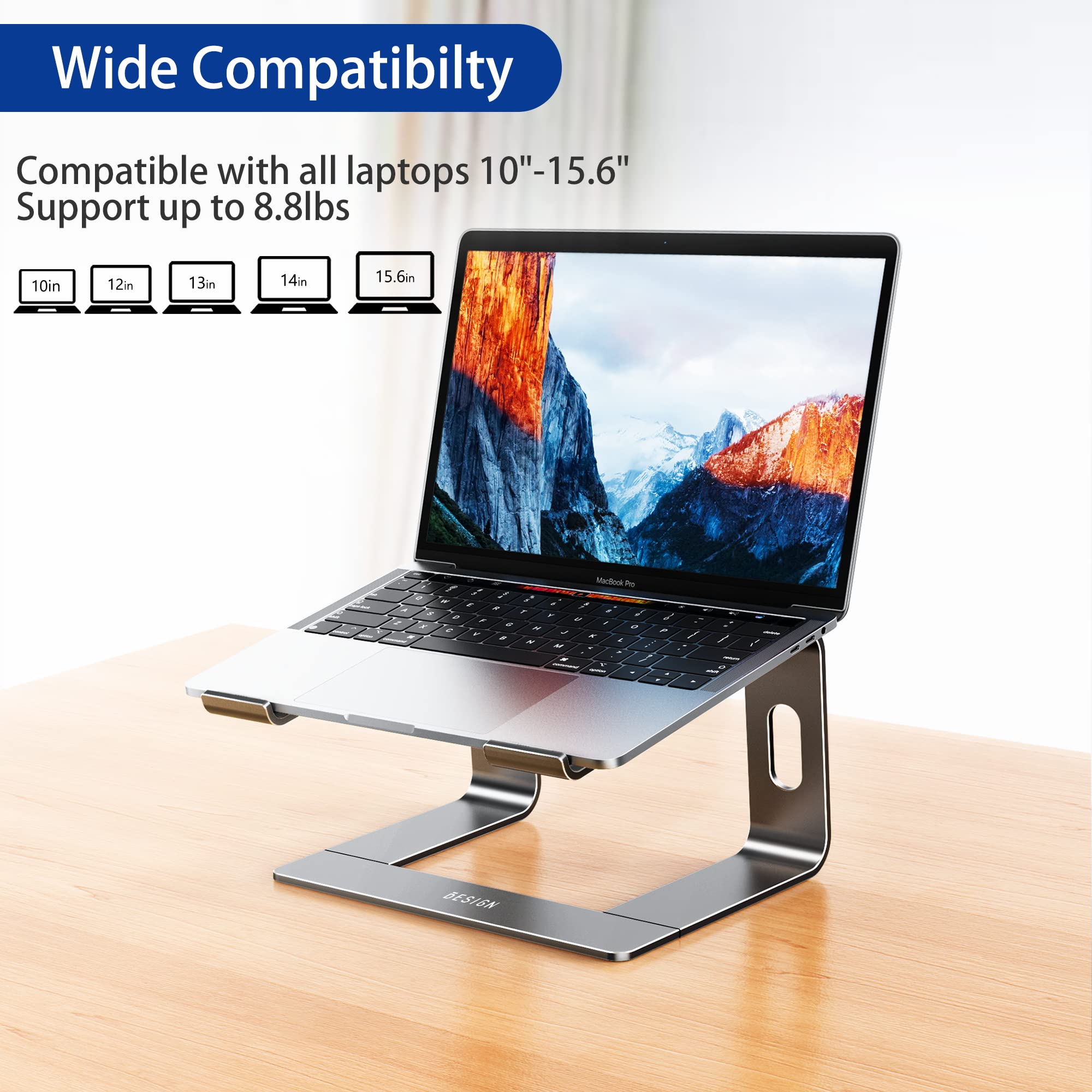BESIGN LS03 Aluminum Laptop Stand, Ergonomic Detachable Computer Stand, Notebook Holder, Laptop Mount Compatible with Air, Pro, Dell, HP, Lenovo More 10-15.6" Laptops, Gray